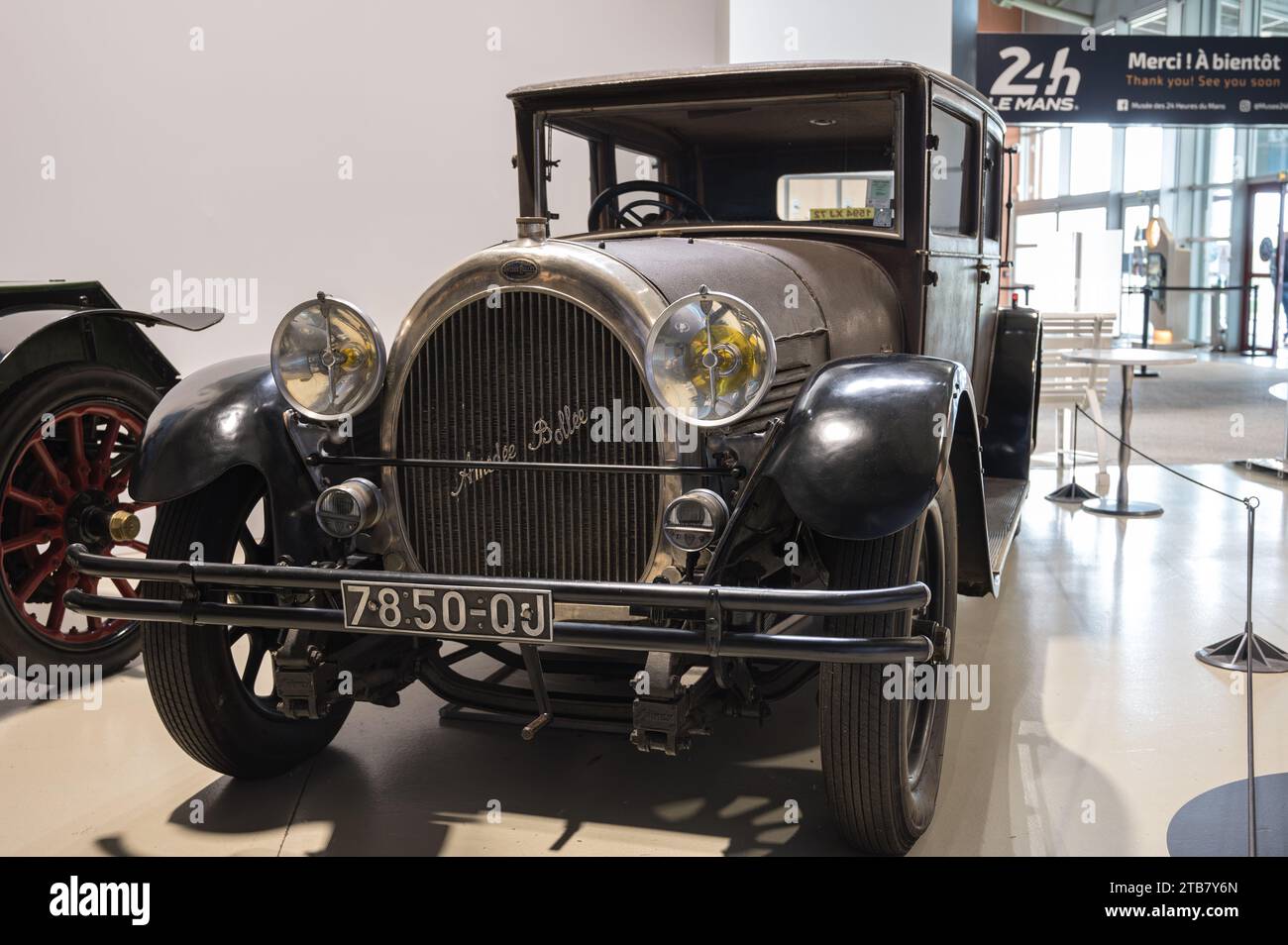 Detail and front view of the historic car Amedee Bollee Fils Type F