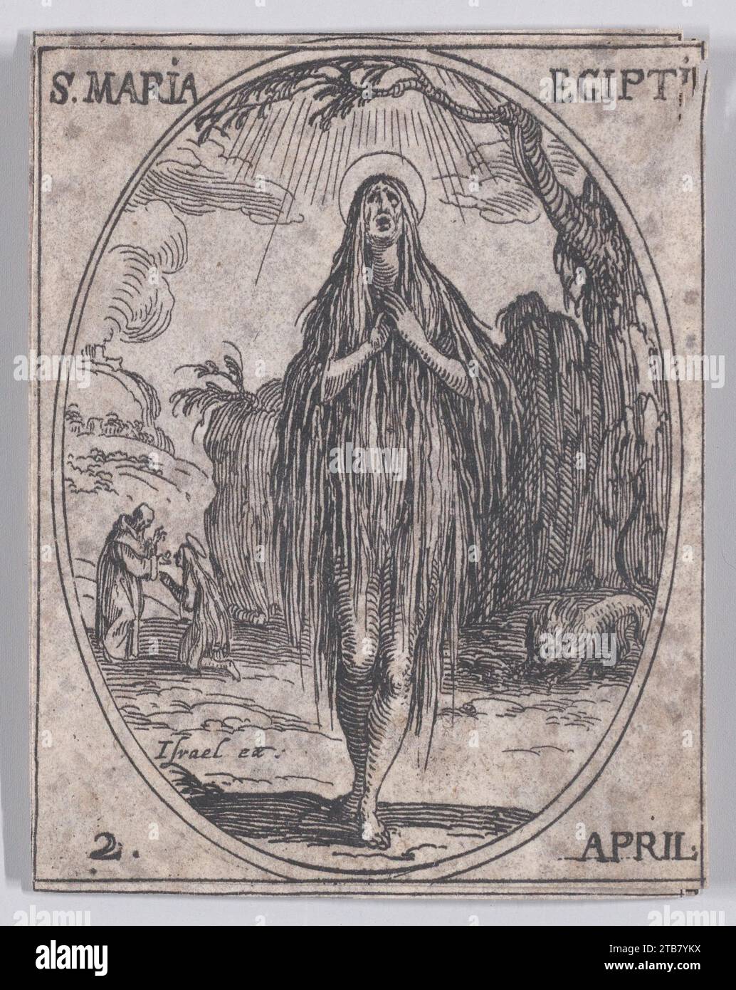 S. Marie Egyptienne (St. Mary of Egypt), April 2nd, from 'Les Images De Tous Les Saincts et Saintes de L'Annee' (Images of All of the Saints and Religious Events of the Year) 1917 by Jacques Callot Stock Photo