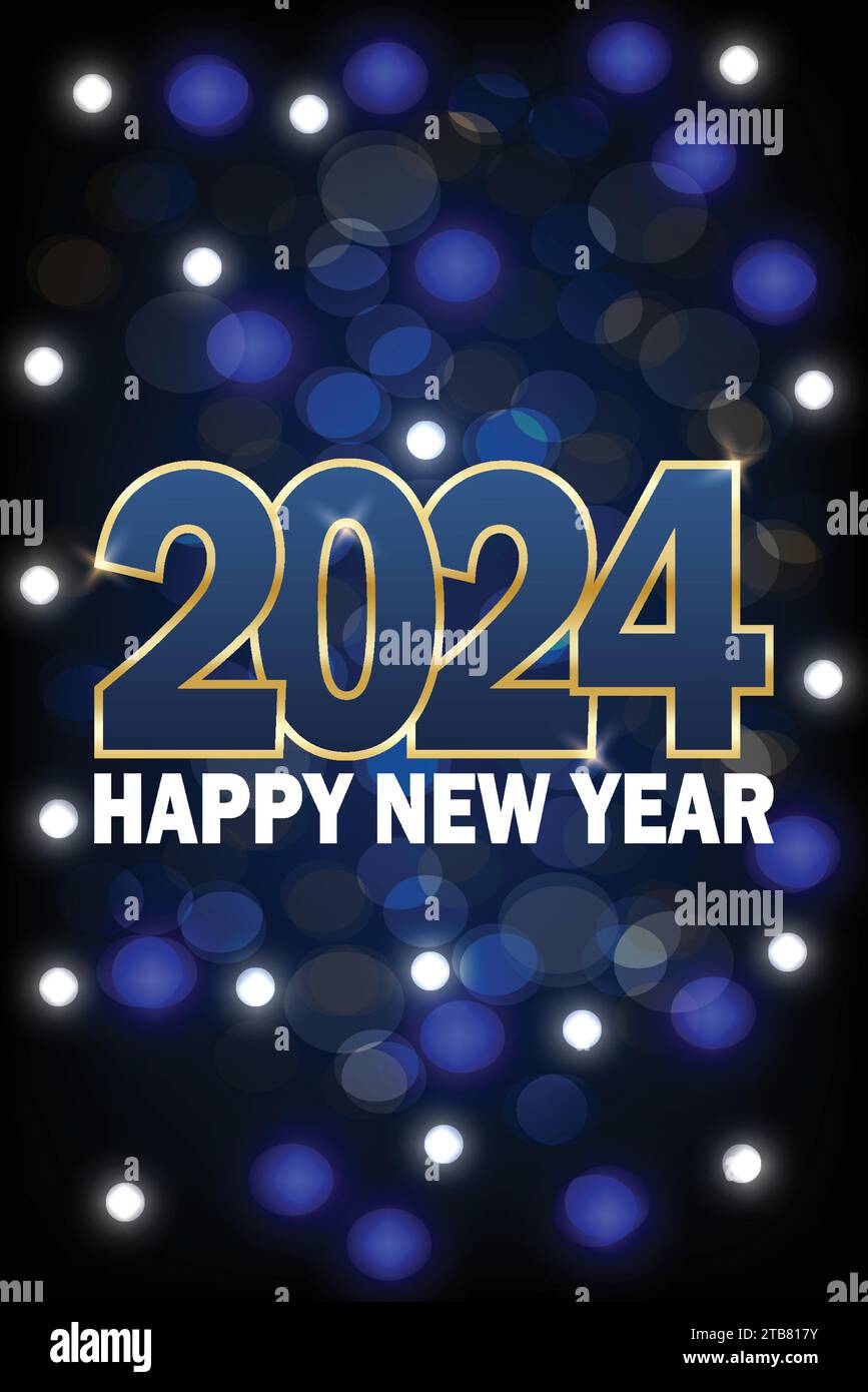 Happy New Year 2024 modern mobile wallpaper with bokeh lights. Vector