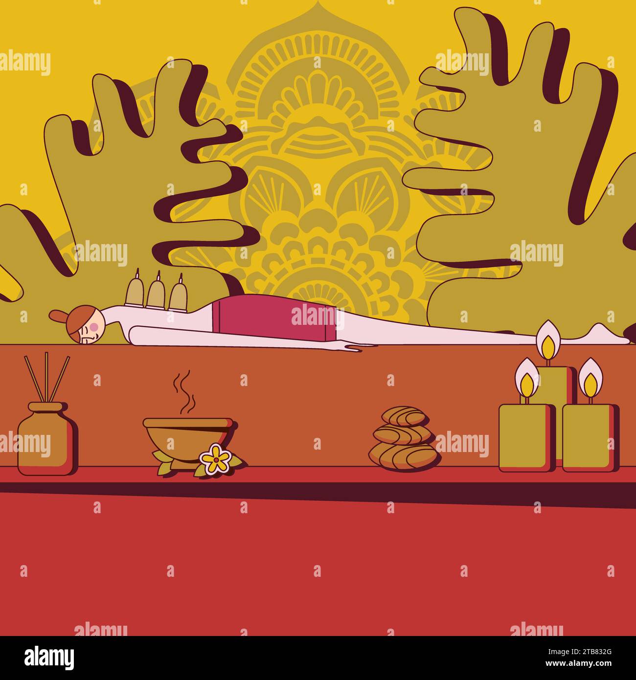 Wellness cupping vacuum back massage. Isolated flat vector illustration