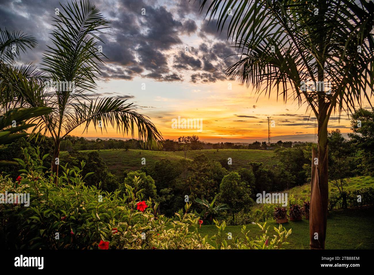 A sunrise view of the landscape of Antioquia in Colombia Stock Photo