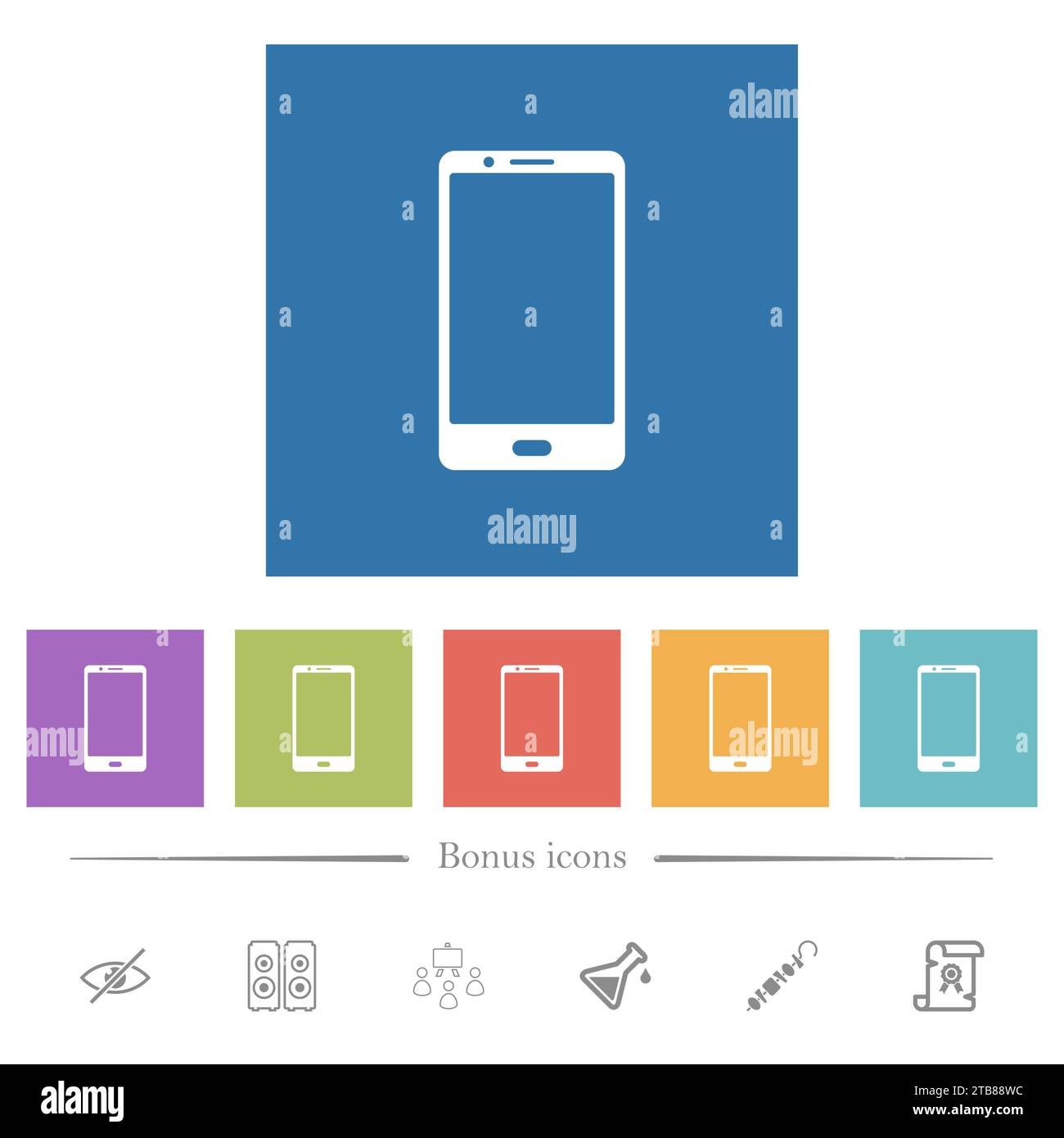 Modern mobile phone with one button flat white icons in square ...