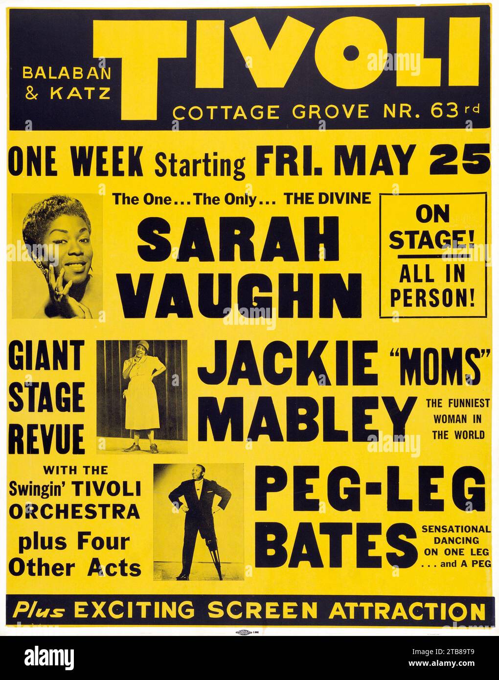 Vintage Jazz poster - Sarah Vaughan 1962 Tivoli Theater, Chicago Jumbo Concert Poster Stock Photo