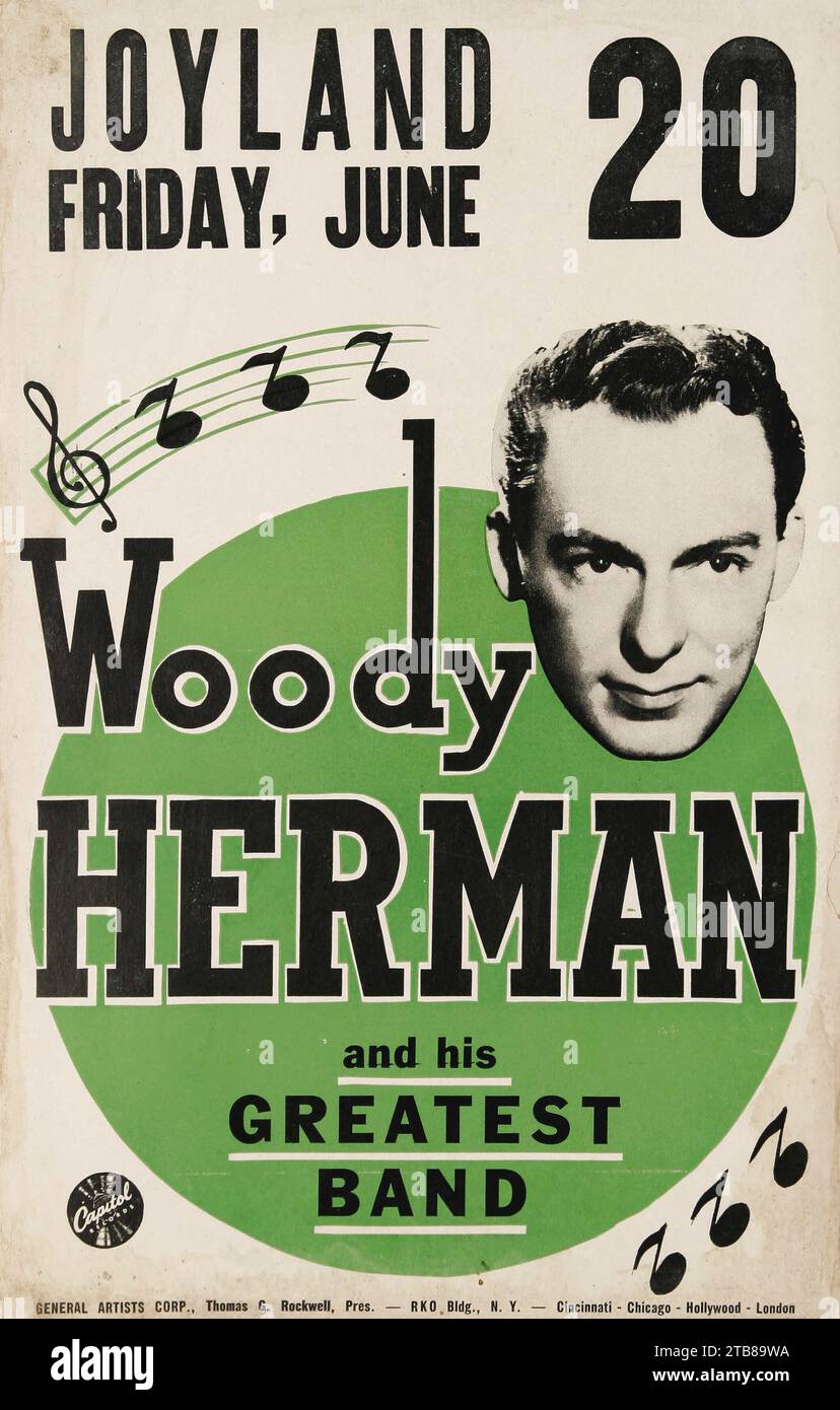 Vintage Jazz poster - Woody Herman - Joyland Concert Poster (1956). Sax great Woody Herman and his Herd Stock Photo