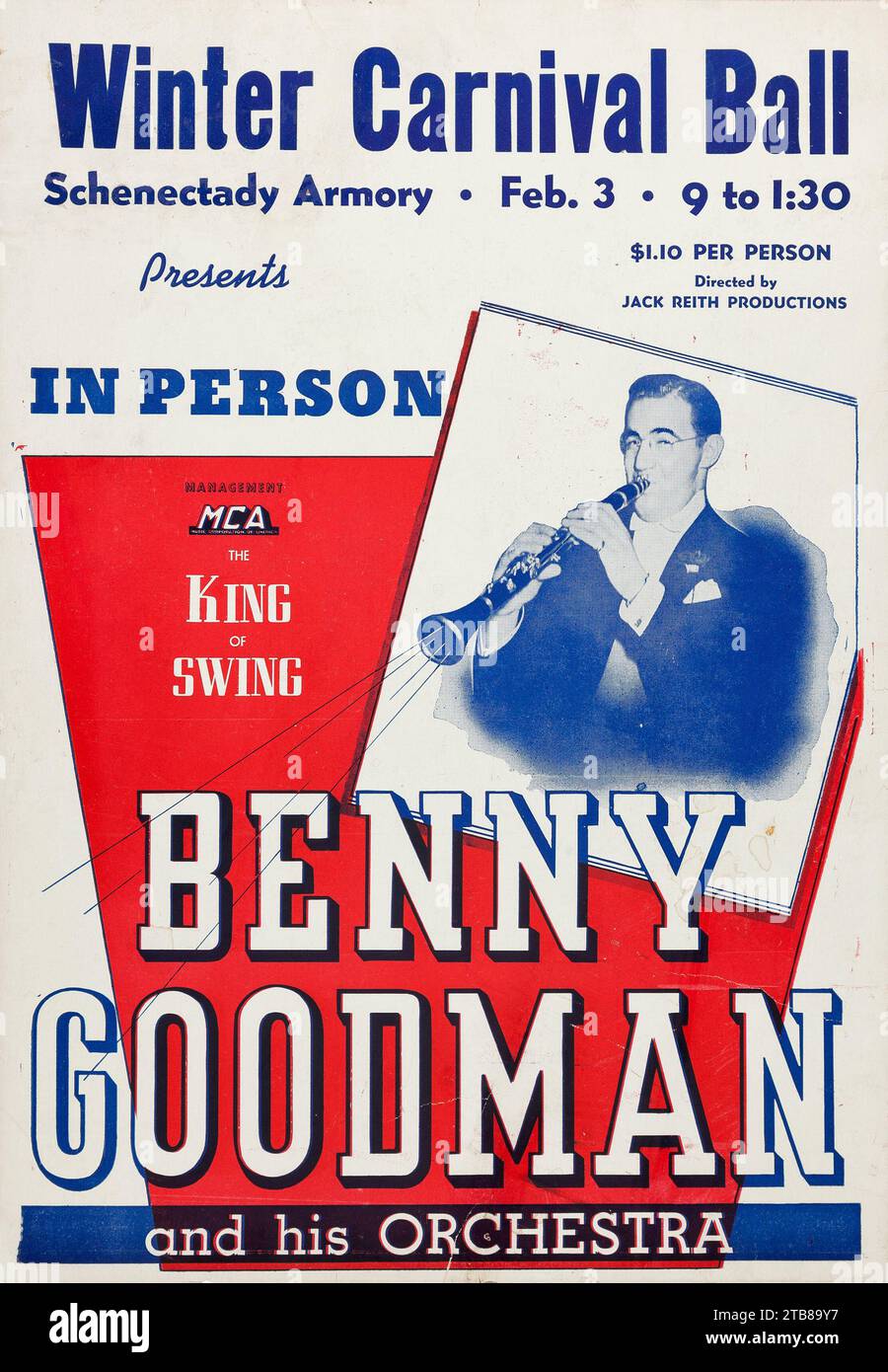 Vintage Jazz poster - Benny Goodman and his Orchestra - Schenectady Armory Concert Poster (Jack Reith Productions, circa 1940) Winter Carnival Ball Stock Photo