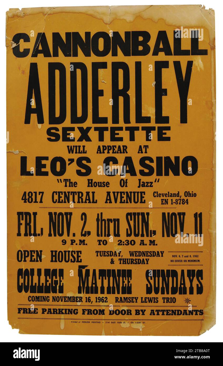 Vintage Jazz poster - Cannonball Adderly Sextette Leo's Casino Signed Concert Poster (1962) Stock Photo