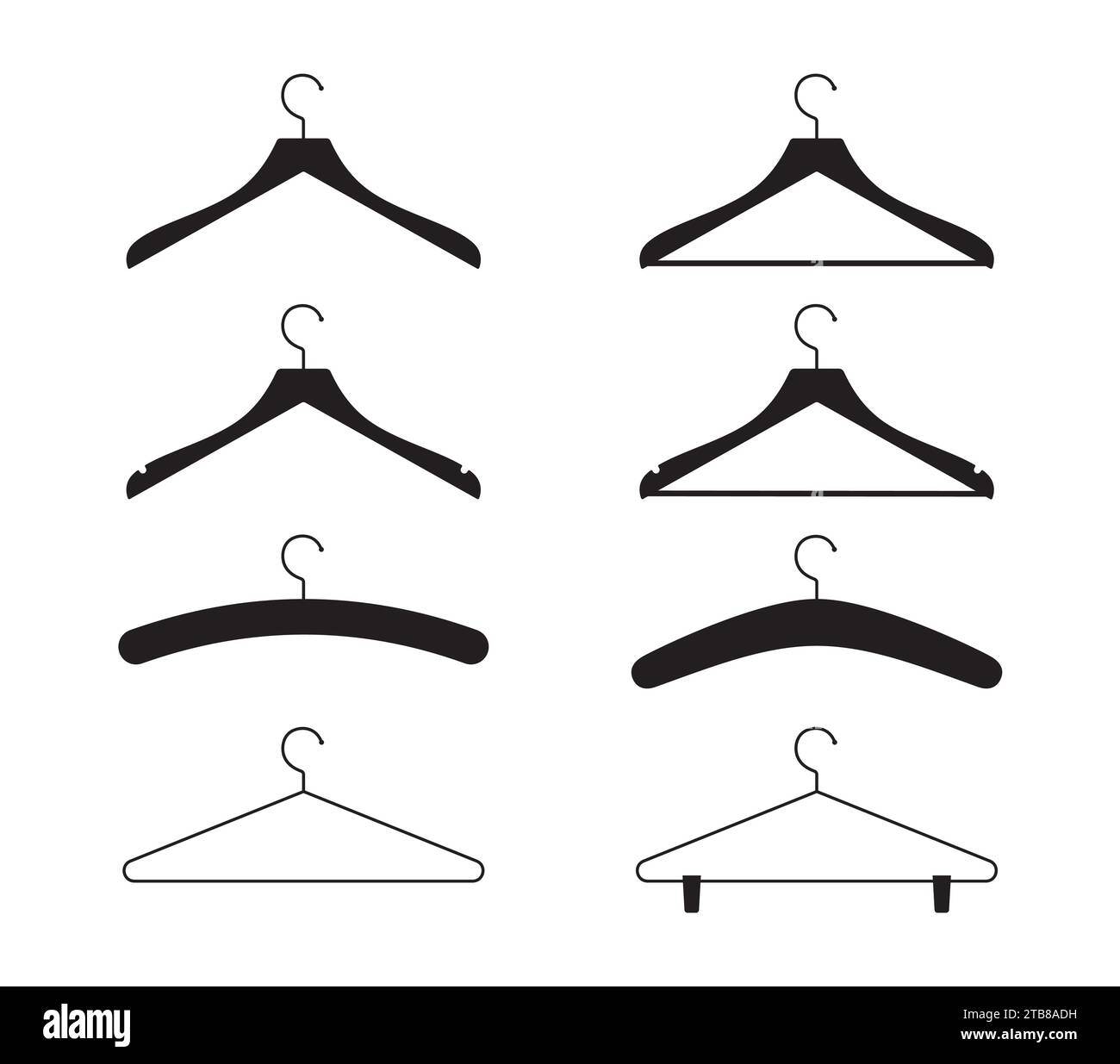 Different types of clothes hanger silhouette. Vector illustration. Stock Vector