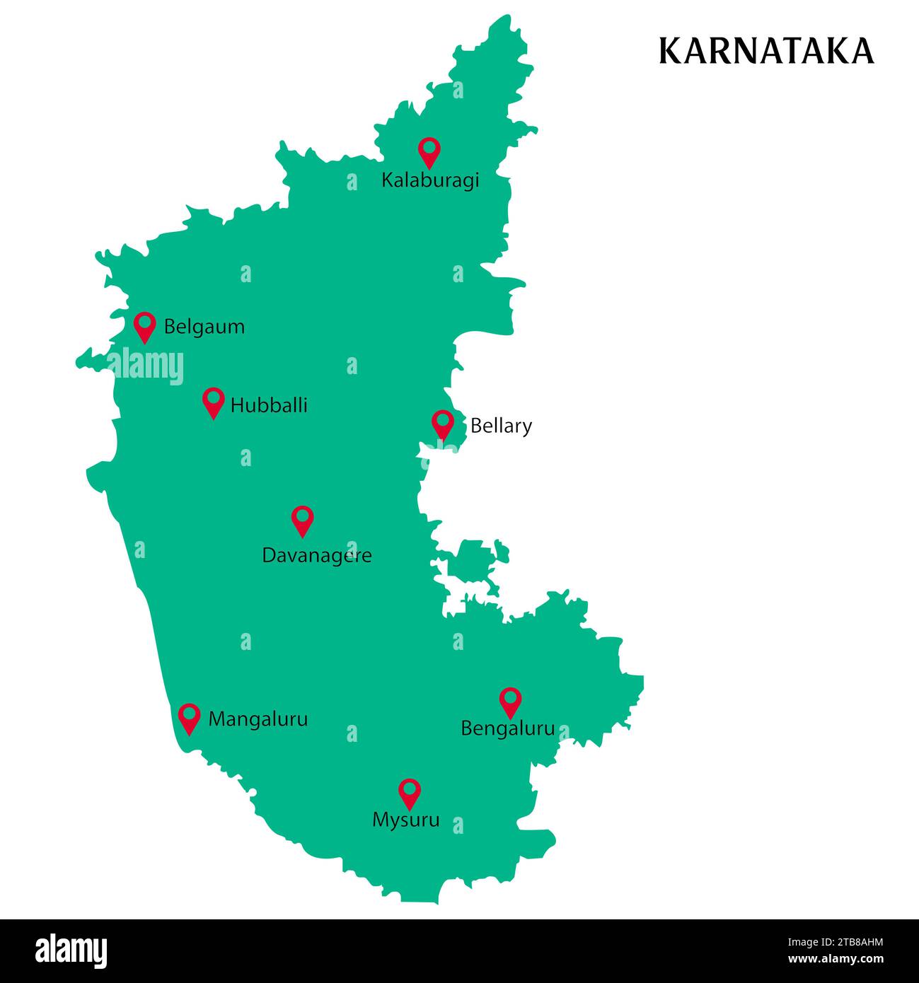 Major Cities in Indian State Karnataka Pinned in the Karnataka Map Vector illustration Stock Vector