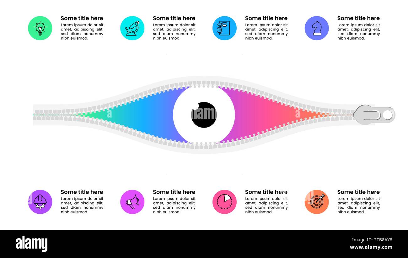 Infographic template with icons and 8 options or steps. Eye. Can be used for workflow layout, diagram, banner, webdesign. Vector illustration Stock Vector