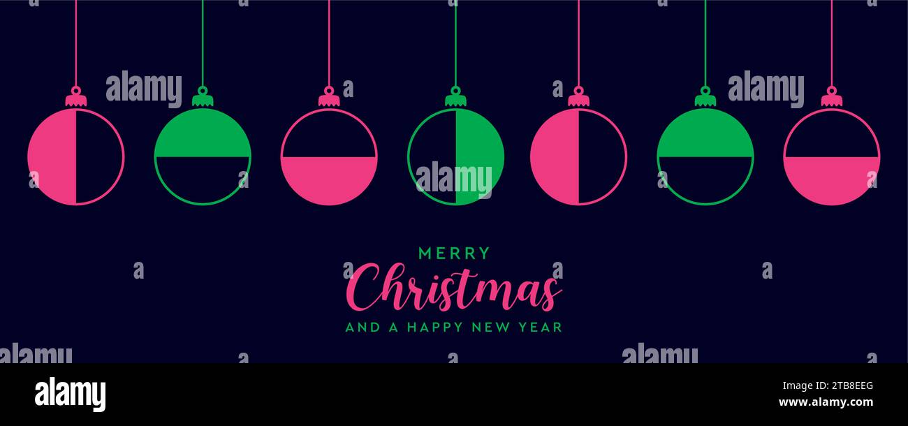 merry christmas card with geometric hanging ball decoration vector ...