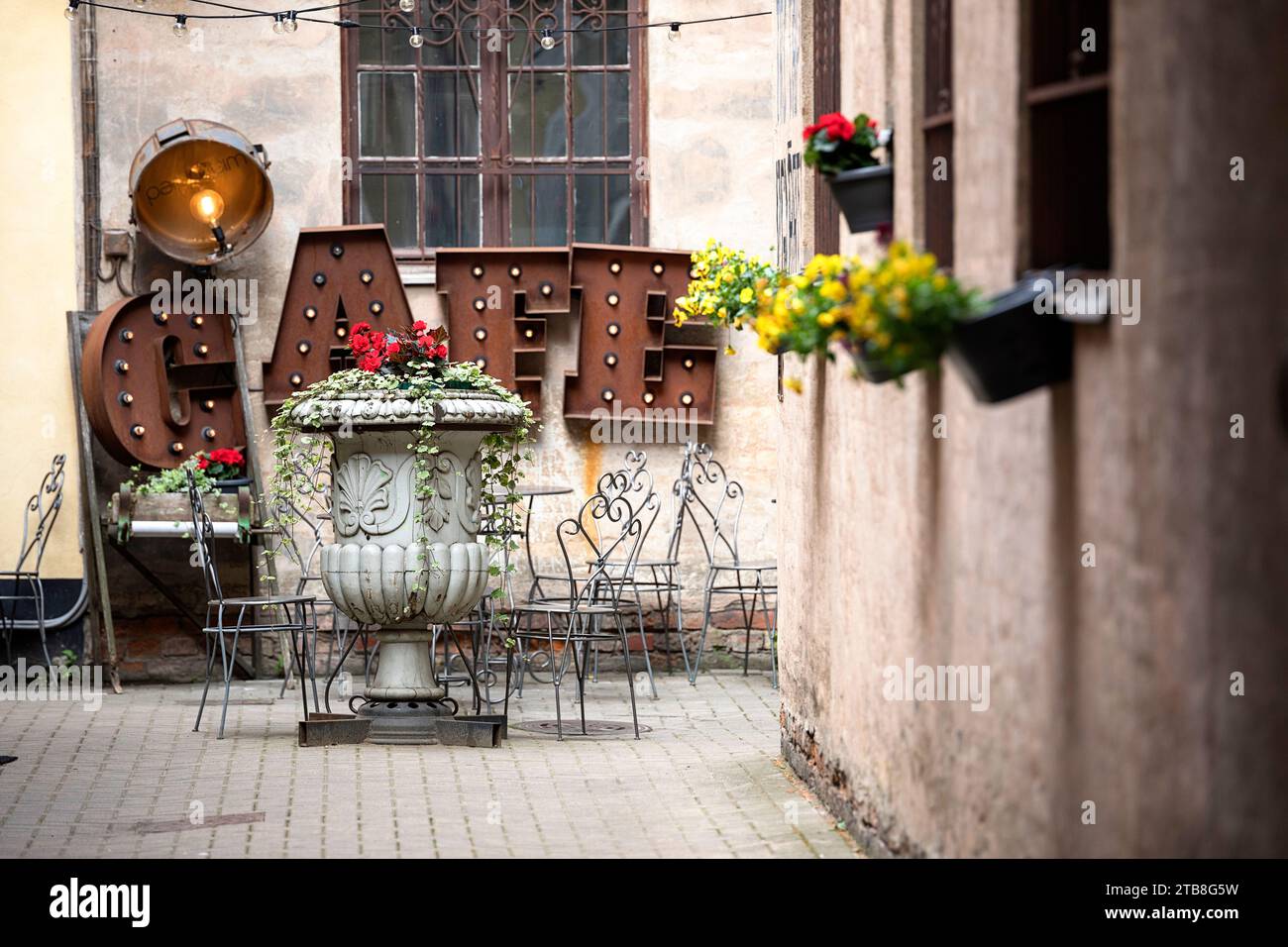 Beautifully decorated bar, restaurant in an old part of RIga city in Latvia Stock Photo