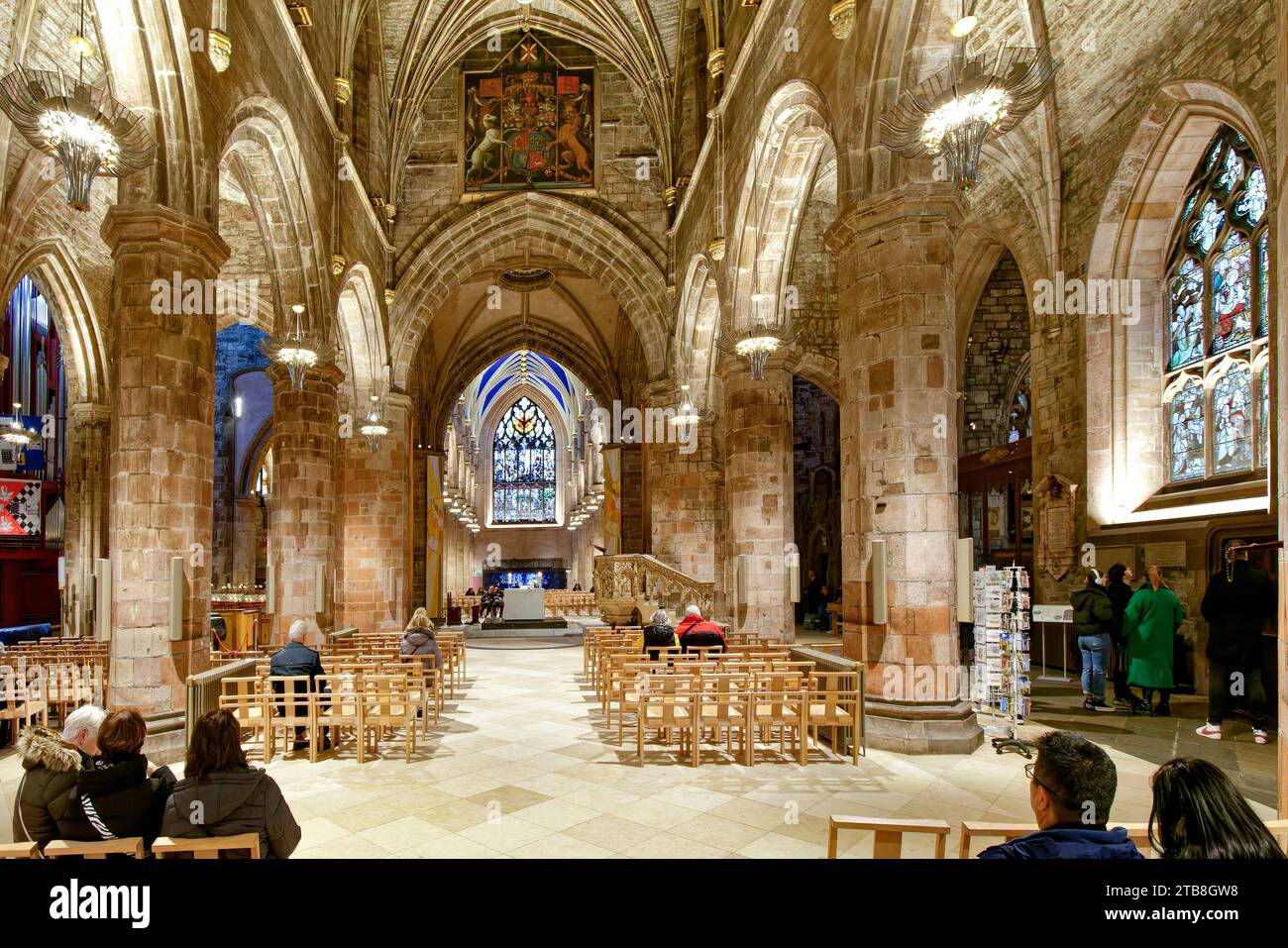 St Giles' Cathedral Old Town Edinburgh interior looking towards the white marble communion table Stock Photo