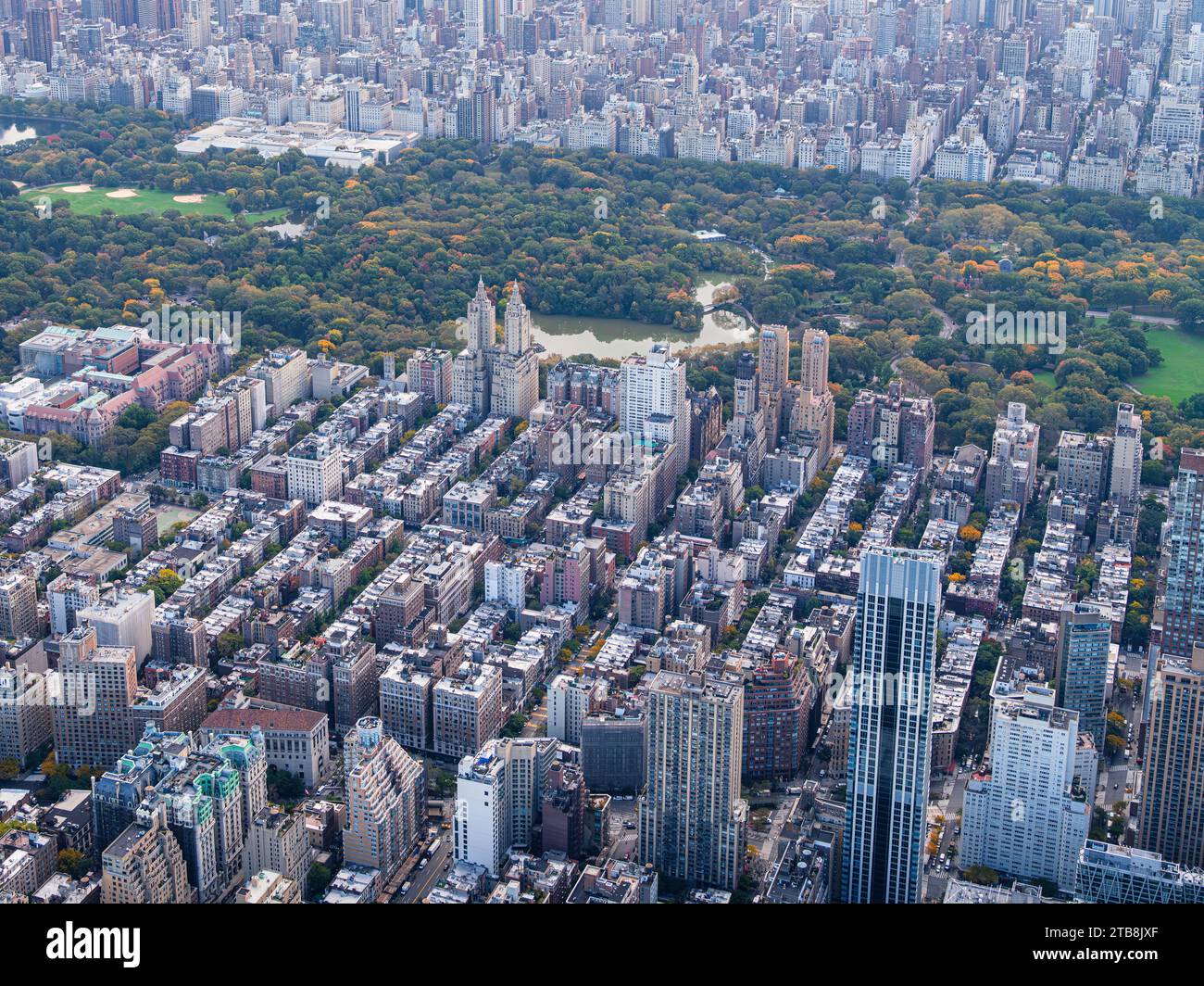 Aerial view of Manhattan Skyscrapers and Central Park. Stock Photo