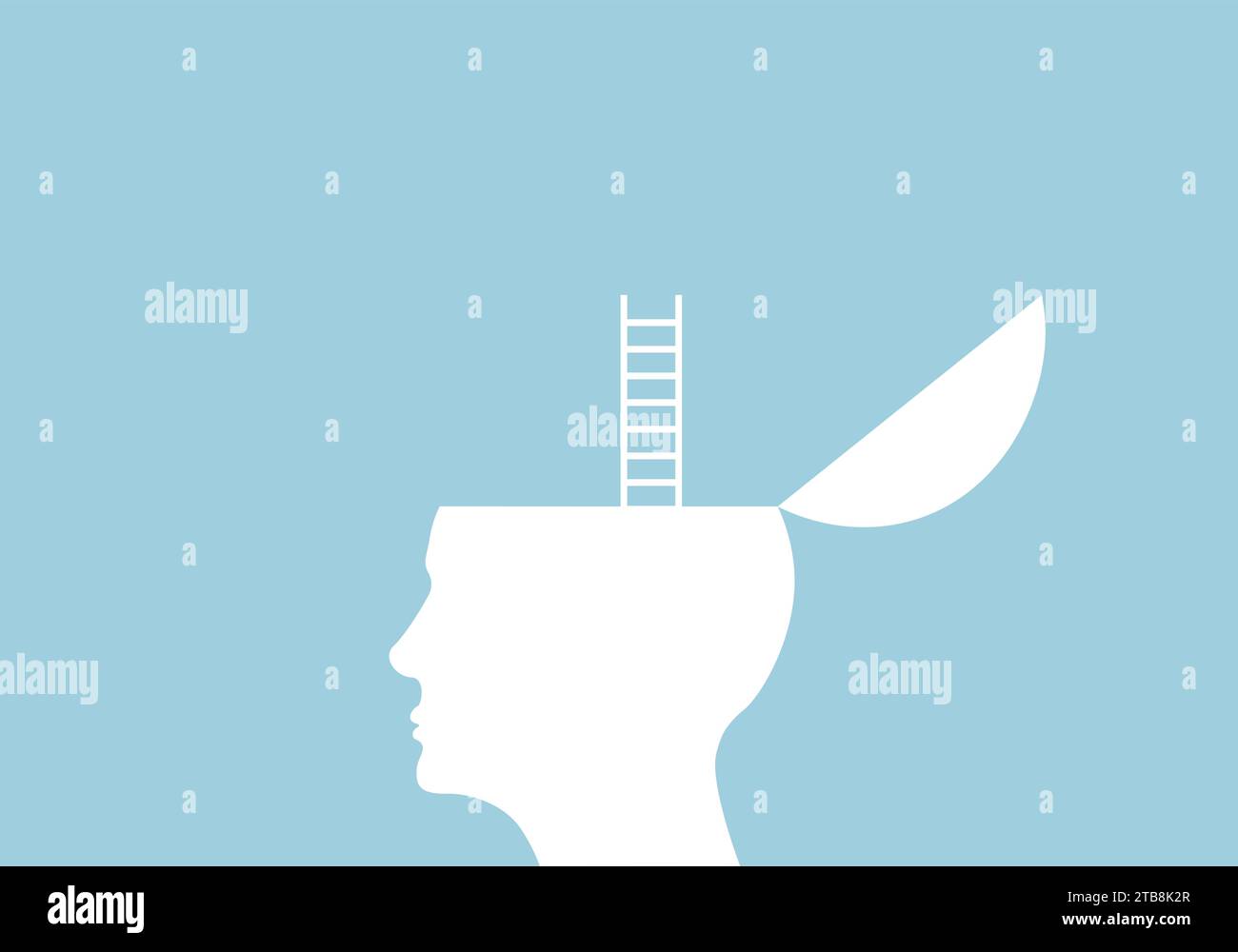 think out of the box opened head human head with ladder in the blue background Stock Vector