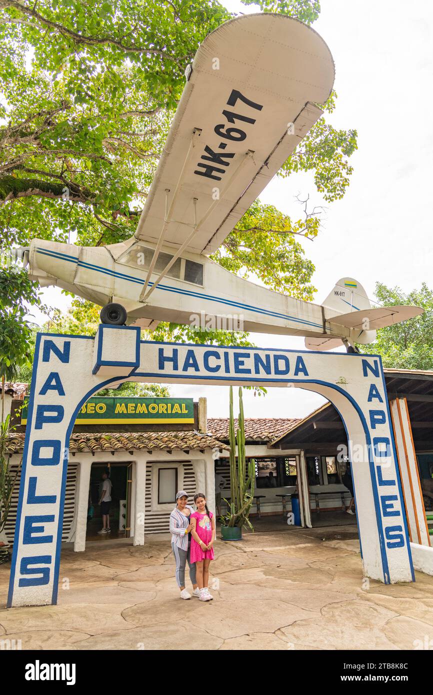 The main gate entrance to Hacienda Napoles at the museum in Colombia Stock Photo