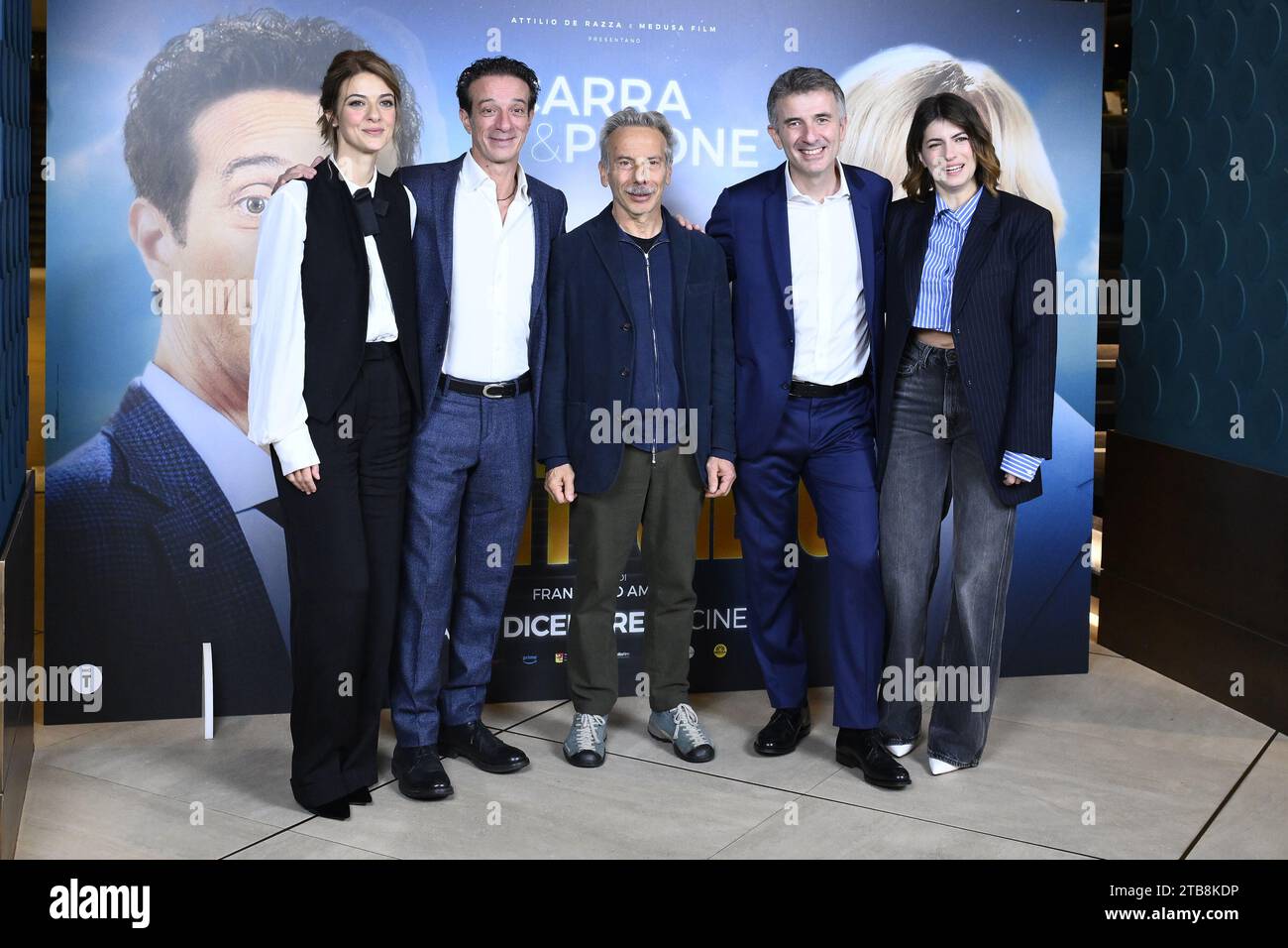 Rome, Italy. 05th Dec, 2023. Maria Chiara Giannetta, Salvo Ficarra, Giovanni Storti, Valentino Picone and Barbara Ronchi during the Photocall of the movie 'Santocielo', December 5, 2023 at the Hotel Bernini in Rome, Italy. Credit: Live Media Publishing Group/Alamy Live News Stock Photo
