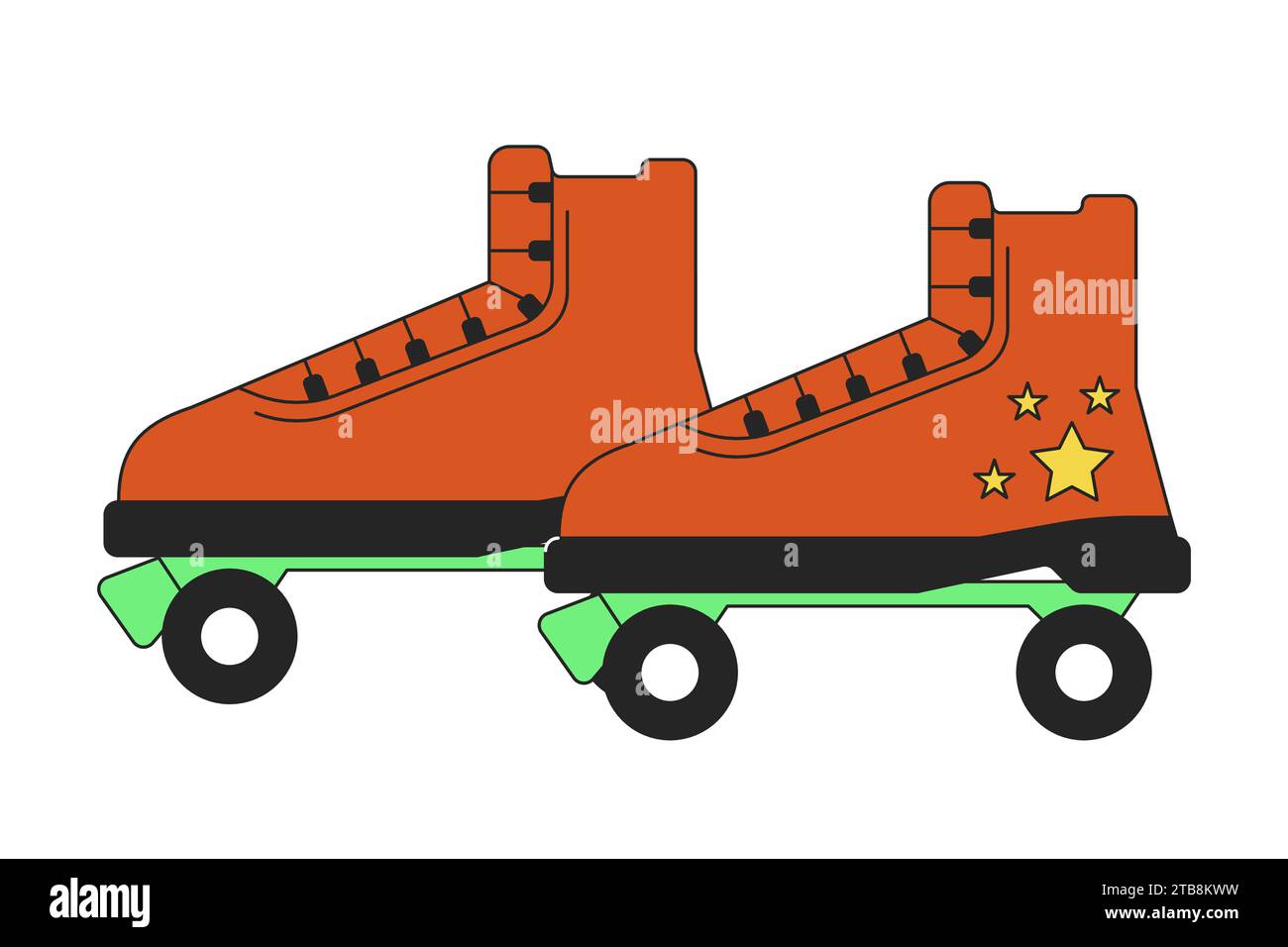 Old fashioned roller skates 2D linear cartoon object Stock Vector