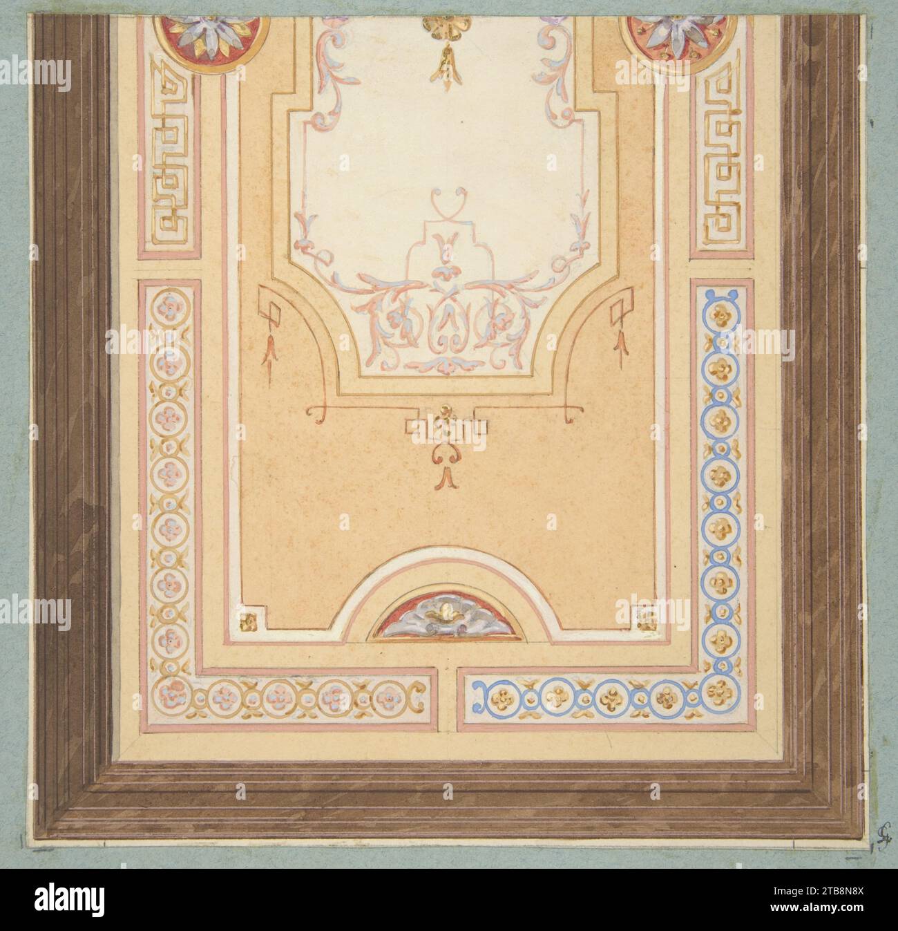 Strapwork French Renaissance Design for the painted decoration of a ceiling in with strapwork and ...