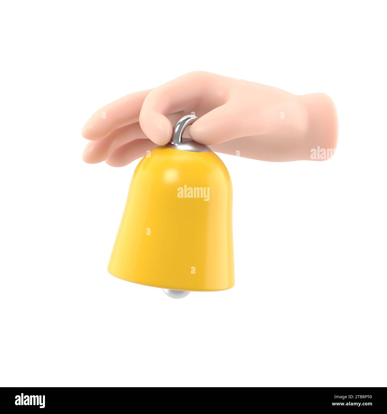 Cartoon Gesture Icon Mockup.Cartoon hand holding bell.3D rendering on