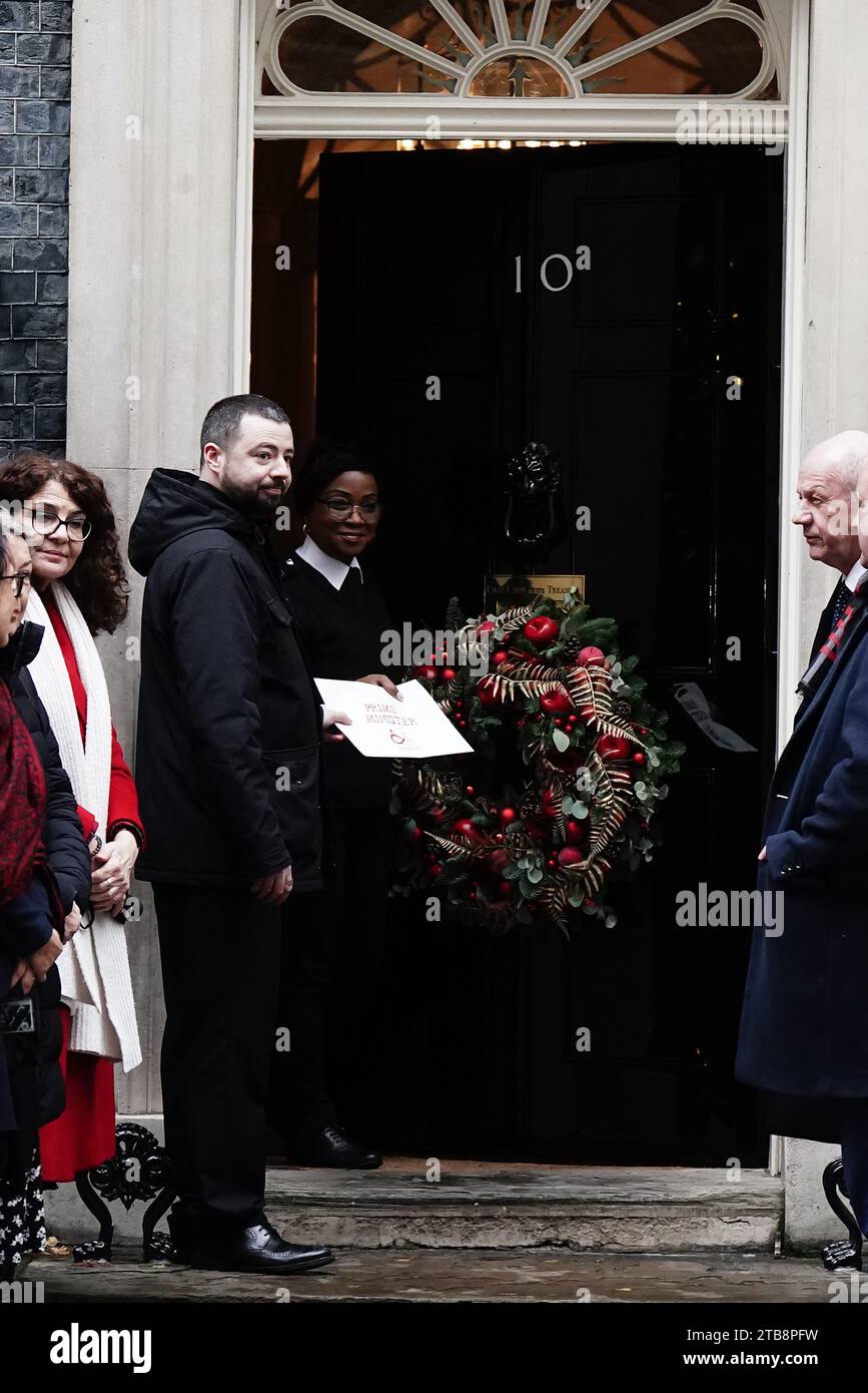Jason Evans hands in a letter to Number 10 Downing Street, central