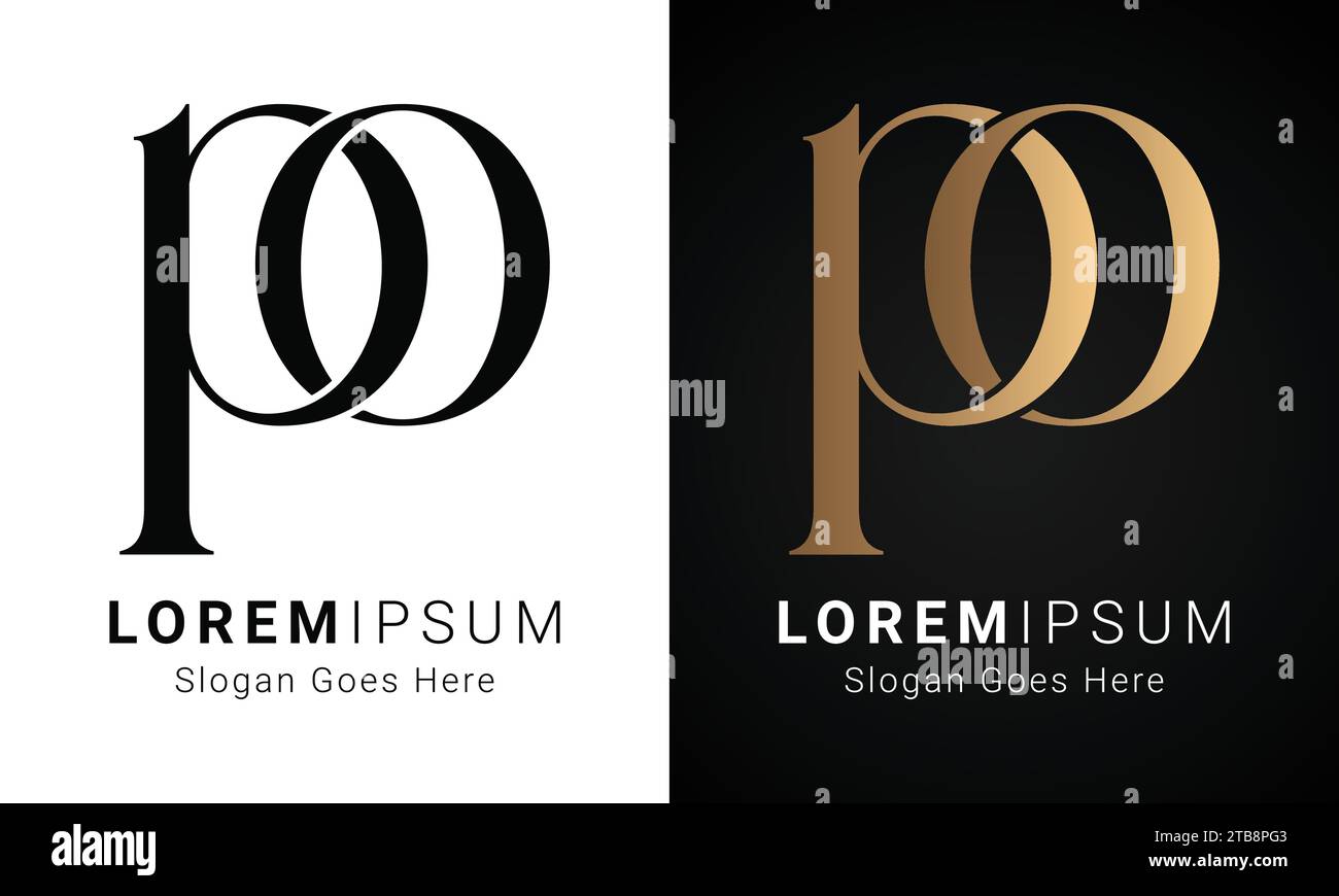 Luxury Initial PO or OP Monogram Text Letter Logo Design Stock Vector