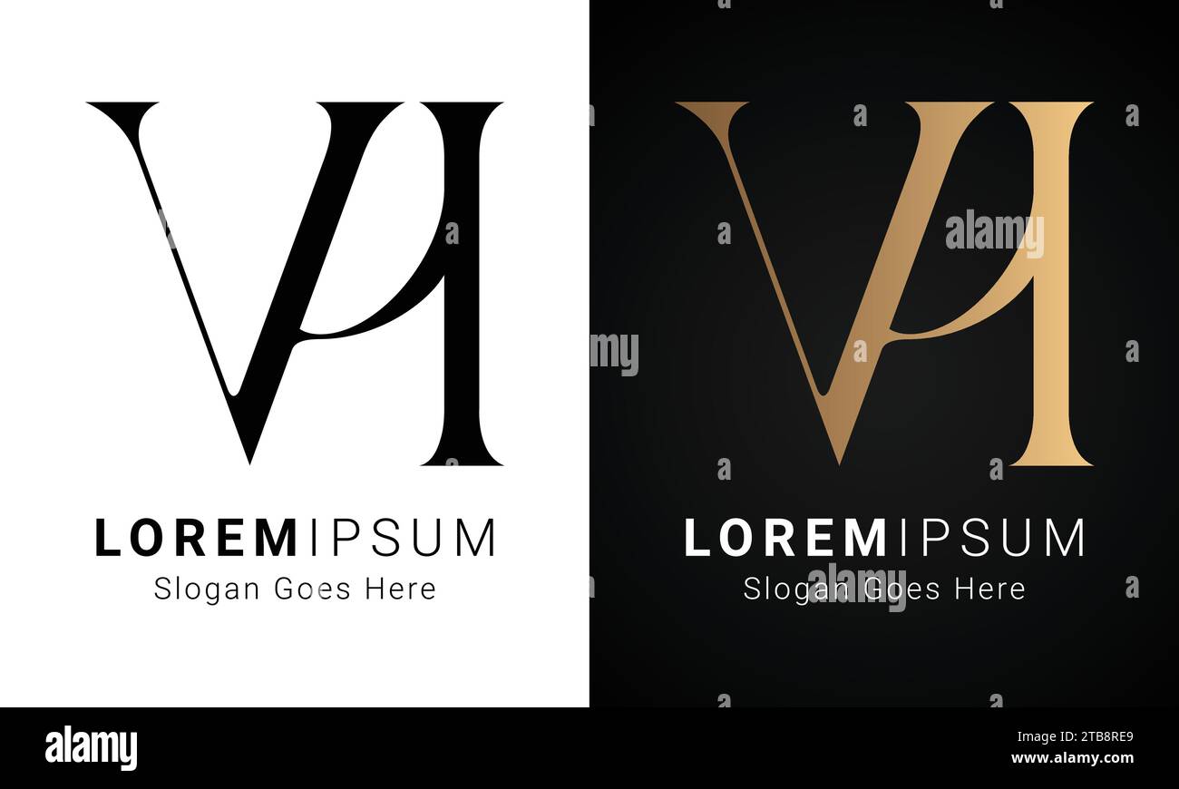 Luxury Initial VH or HV Monogram Text Letter Logo Design Stock Vector