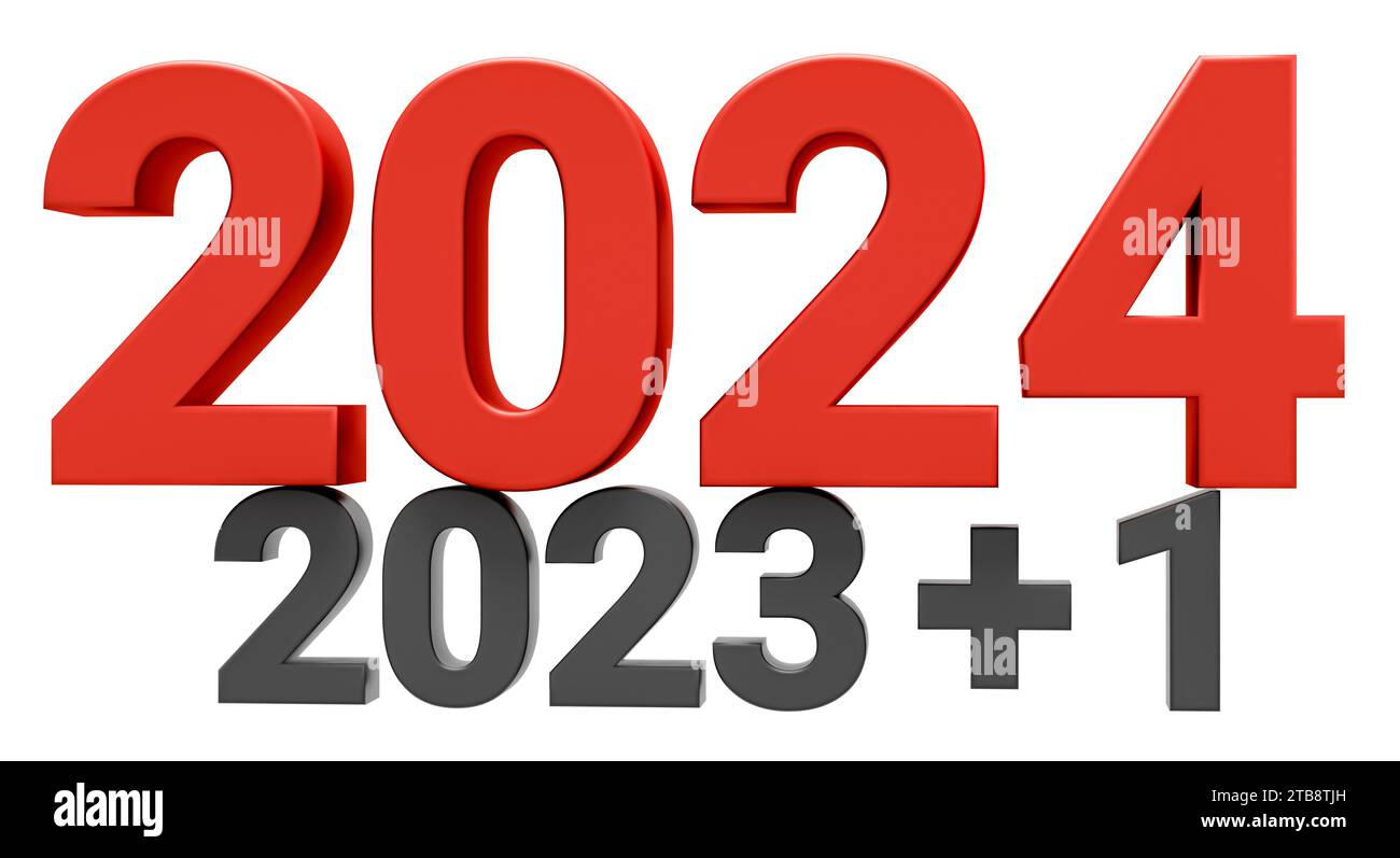 New year concept. Numbers 2023 plus 1 and 2024 isolated on white