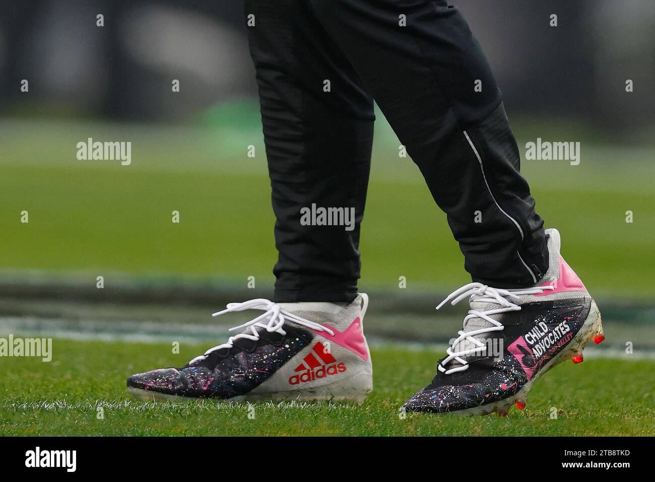 My Cause My Cleats worn by San Francisco 49ers quarterback Brock Purdy (13)  during warm ups before an NFL football game against the Philadelphia  Eagles, Sunday, Dec, 3, 2023, in Philadelphia. (AP