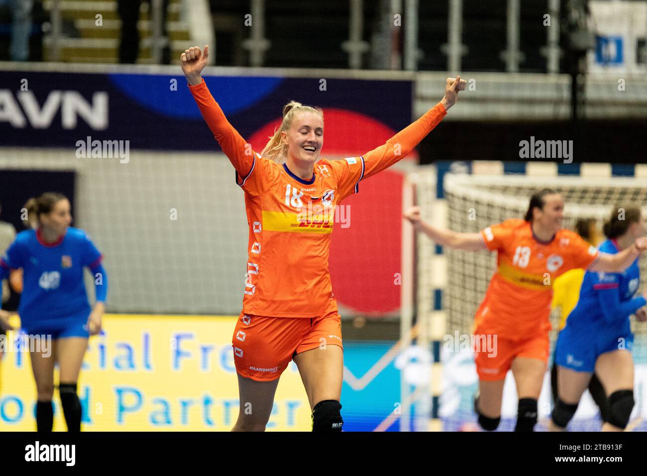 Frederikshavn, Denmark. 04th Dec, 2023. Kelly Dulfer (18) of Netherlands seen during the IHF World Handball Championship 2023 match between Netherlands and Czech Republic at Arena Nord in Frederikshavn. (Photo Credit: Gonzales Photo/Alamy Live News Stock Photo