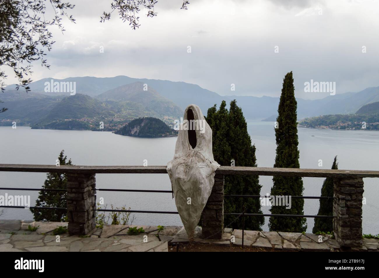 Como, Italy - March 25, 2023: Ghost Statue at Castle Vezio Stock Photo