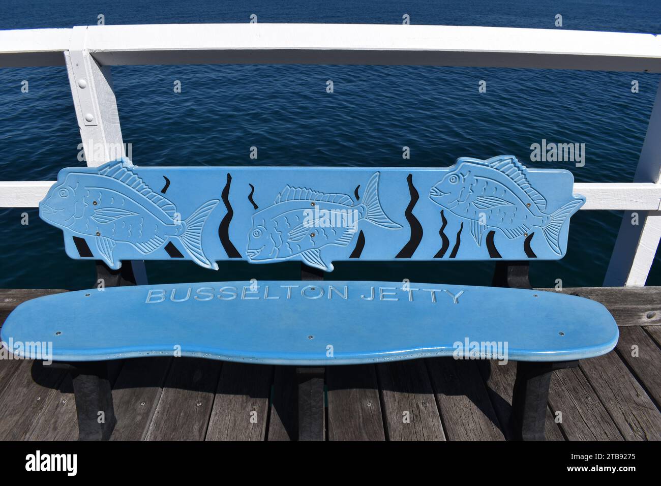 Busselton, Western Australia, Australia, September 25 2023 Blue bench