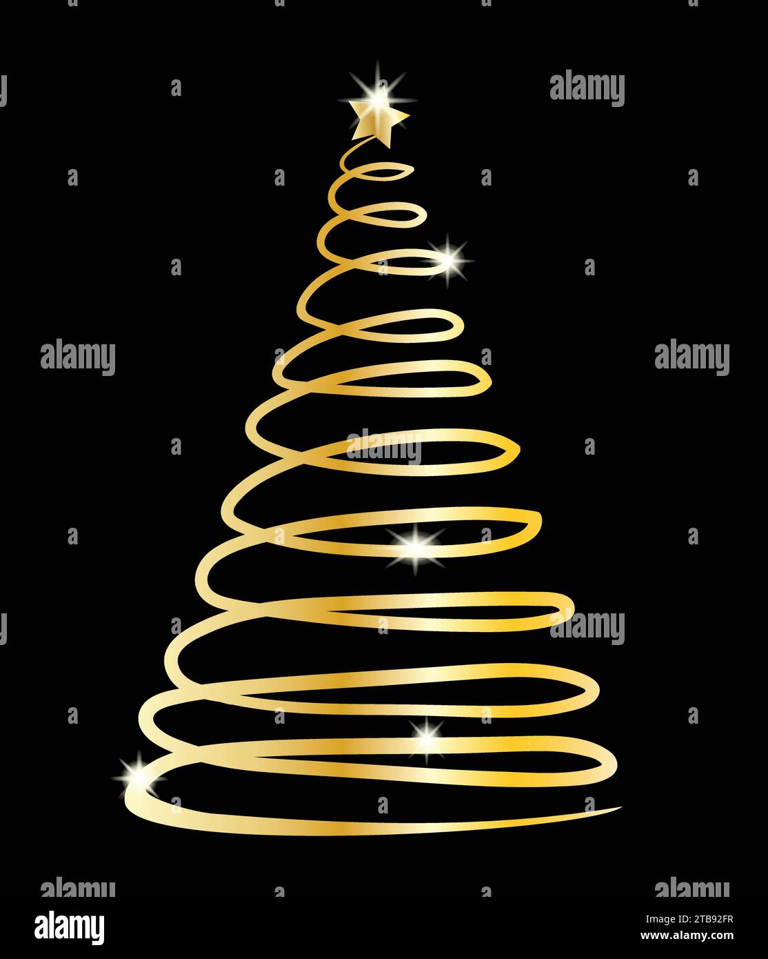 Golden Christmas tree sparkle gold tree for decoration, banners, flyers, greeting cards, modern line art tree Stock Vector