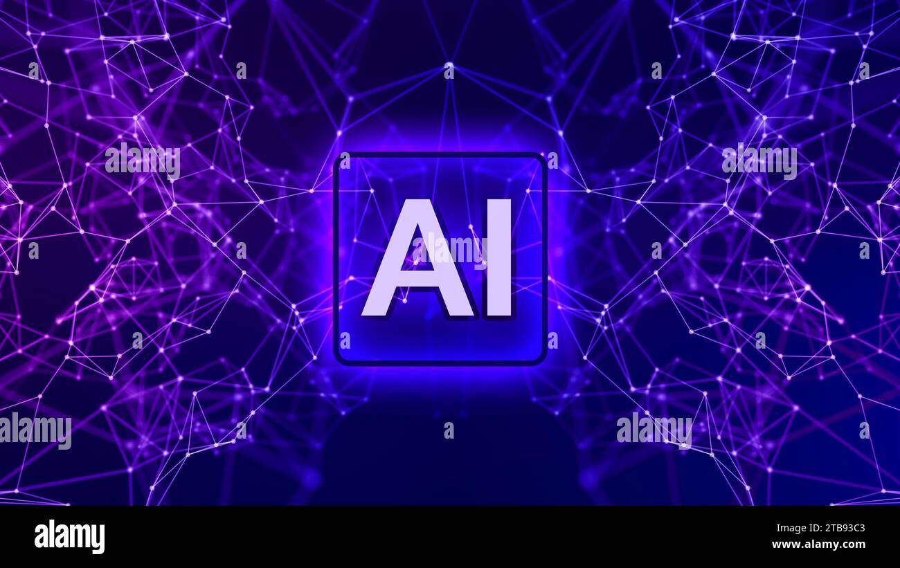 Artificial Intelligence or neurons in a brain connection lines and dots. Abstract technology background. Stock Photo