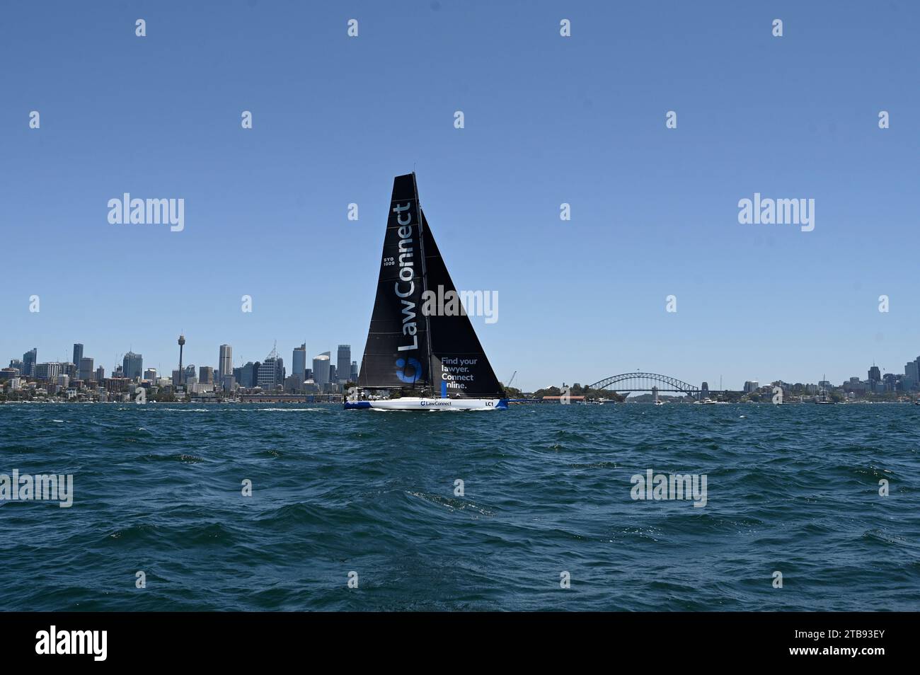 Sydney Harbour, Sydney, Australia. 5th Dec, 2023. 2023 Solas Big Boat Challenge; maxi yacht LawConnect skippered by Christian Beck prior to the start of the race Credit: Action Plus Sports/Alamy Live News Stock Photo
