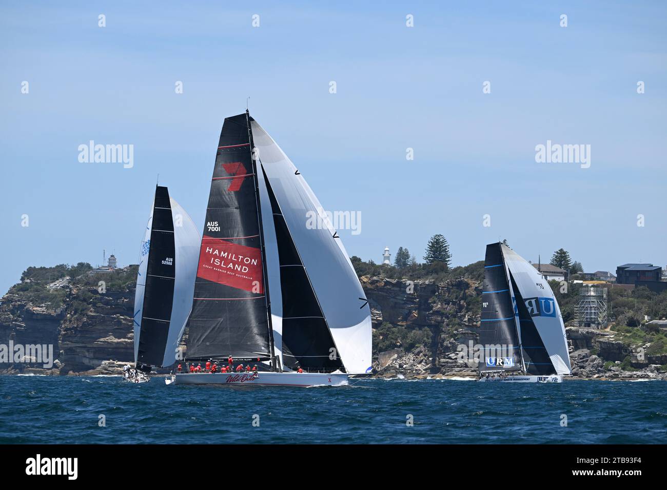 Sydney Harbour, Sydney, Australia. 5th Dec, 2023. 2023 Solas Big Boat Challenge; Wild Oats X skippered by Mark Richards sails down the harbour during the Solas Big Boat challenge Credit: Action Plus Sports/Alamy Live News Stock Photo