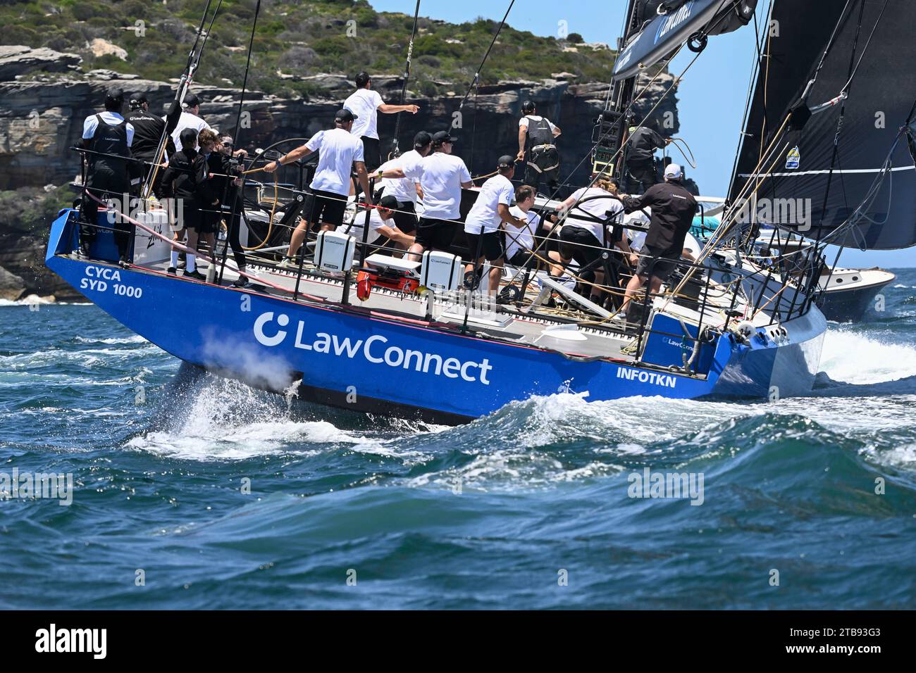 Sydney Harbour, Sydney, Australia. 5th Dec, 2023. 2023 Solas Big Boat Challenge; maxi yacht LawConnect skippered by Christian Beck sails down the harbour during the Solas Big Boat challenge Credit: Action Plus Sports/Alamy Live News Stock Photo