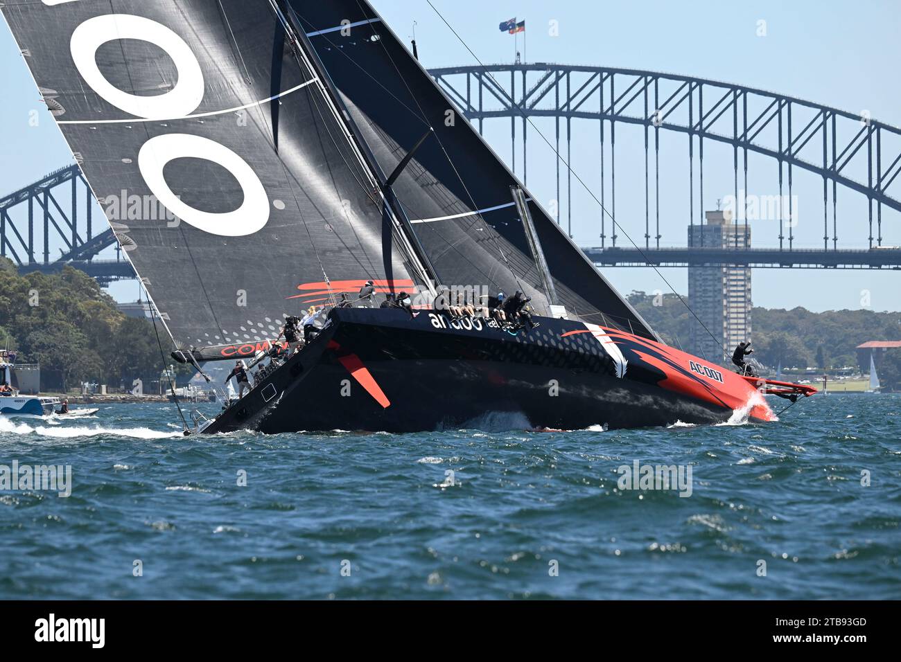 Sydney Harbour, Sydney, Australia. 5th Dec, 2023. 2023 Solas Big Boat Challenge; maxi yacht Andoo Comanche skippered by John Winning Jr prior to the start of the race Credit: Action Plus Sports/Alamy Live News Stock Photo