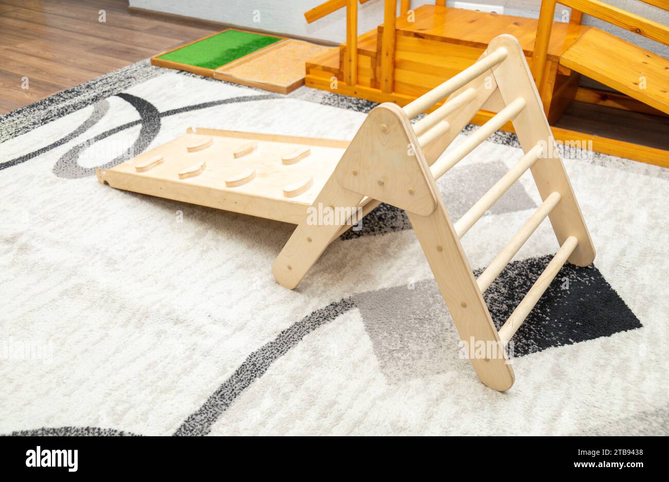 Montessori Wooden Climbing Toy with Ramp, Ladder and Slide Stock Photo ...