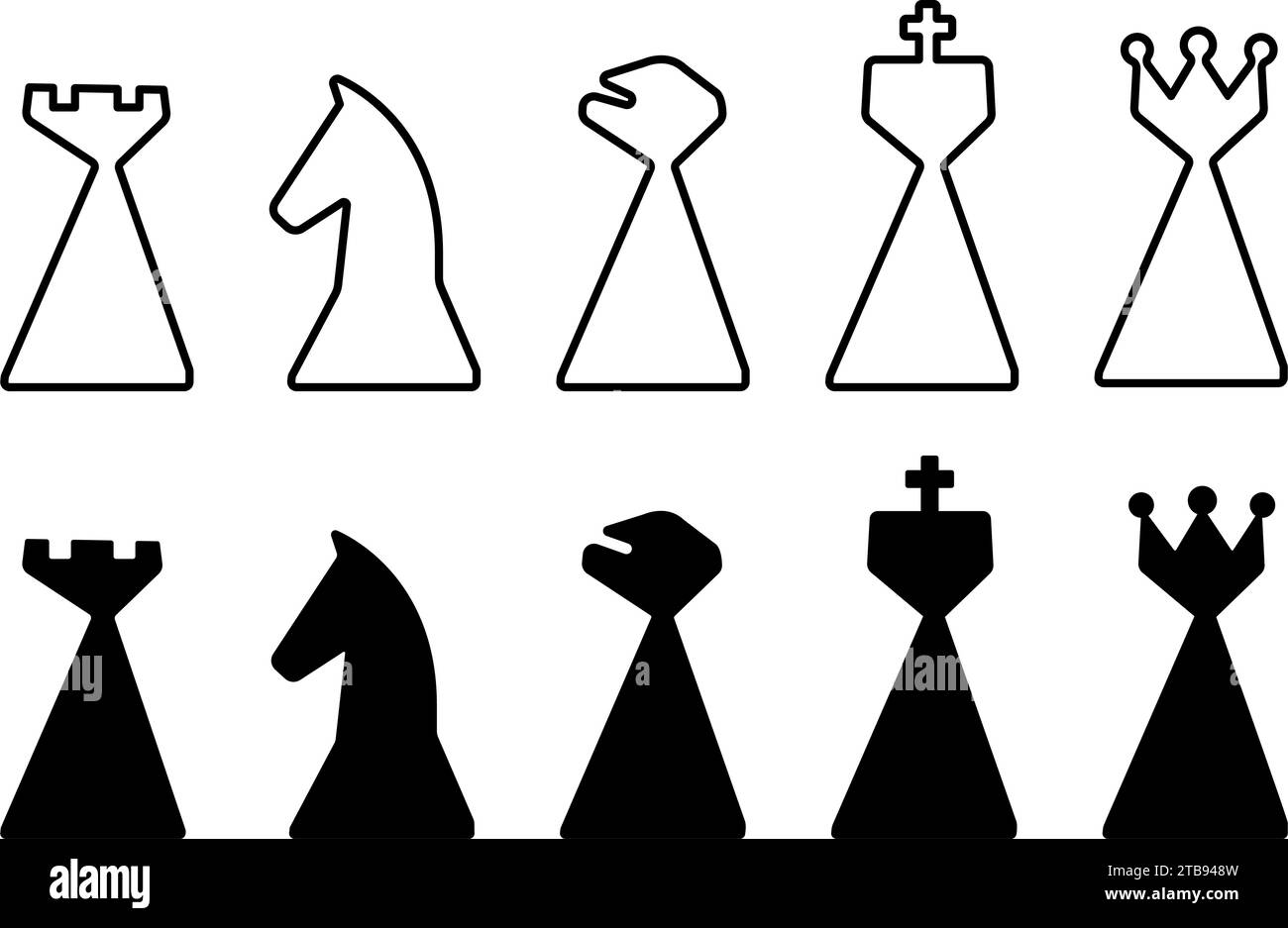 Modern Chess pieces Icon set. Outline Vector illustration Stock Vector