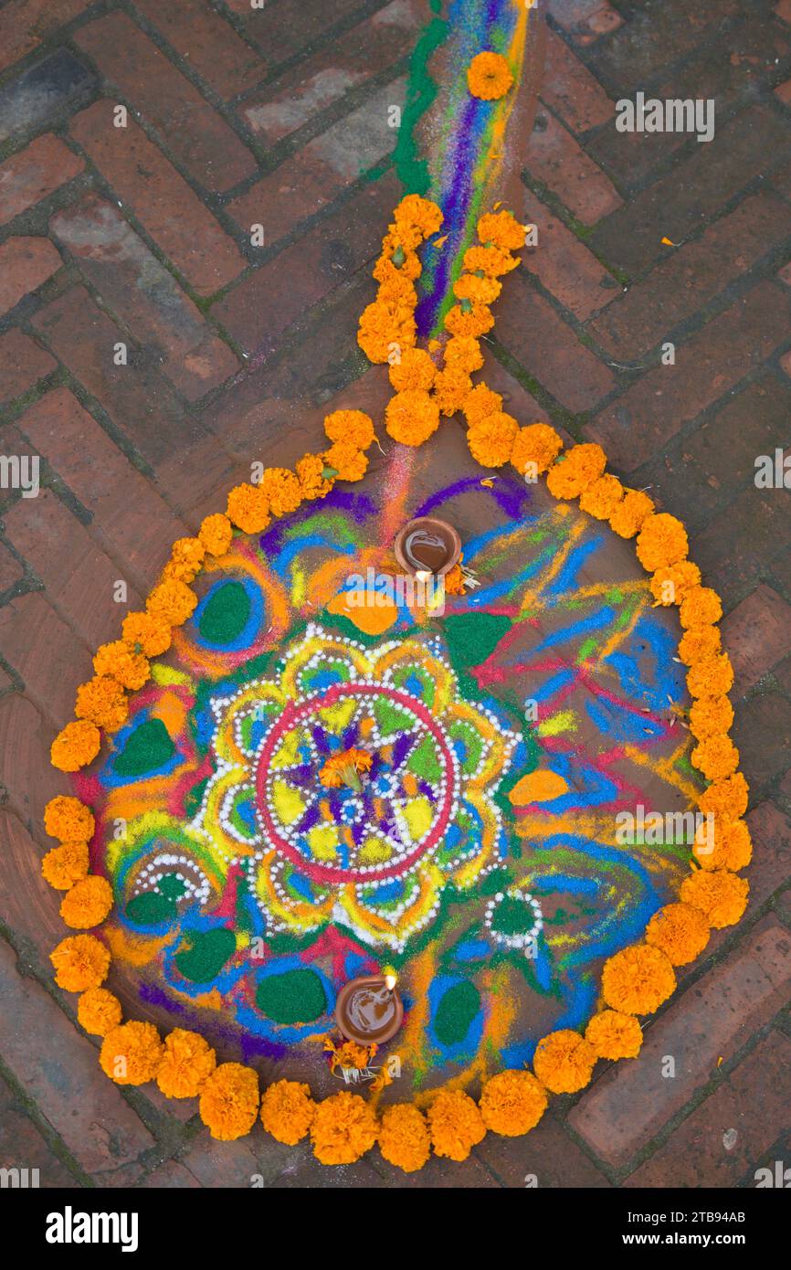 Nepal, Kathmandu, Tihar festival, mandala, house entrance decoration