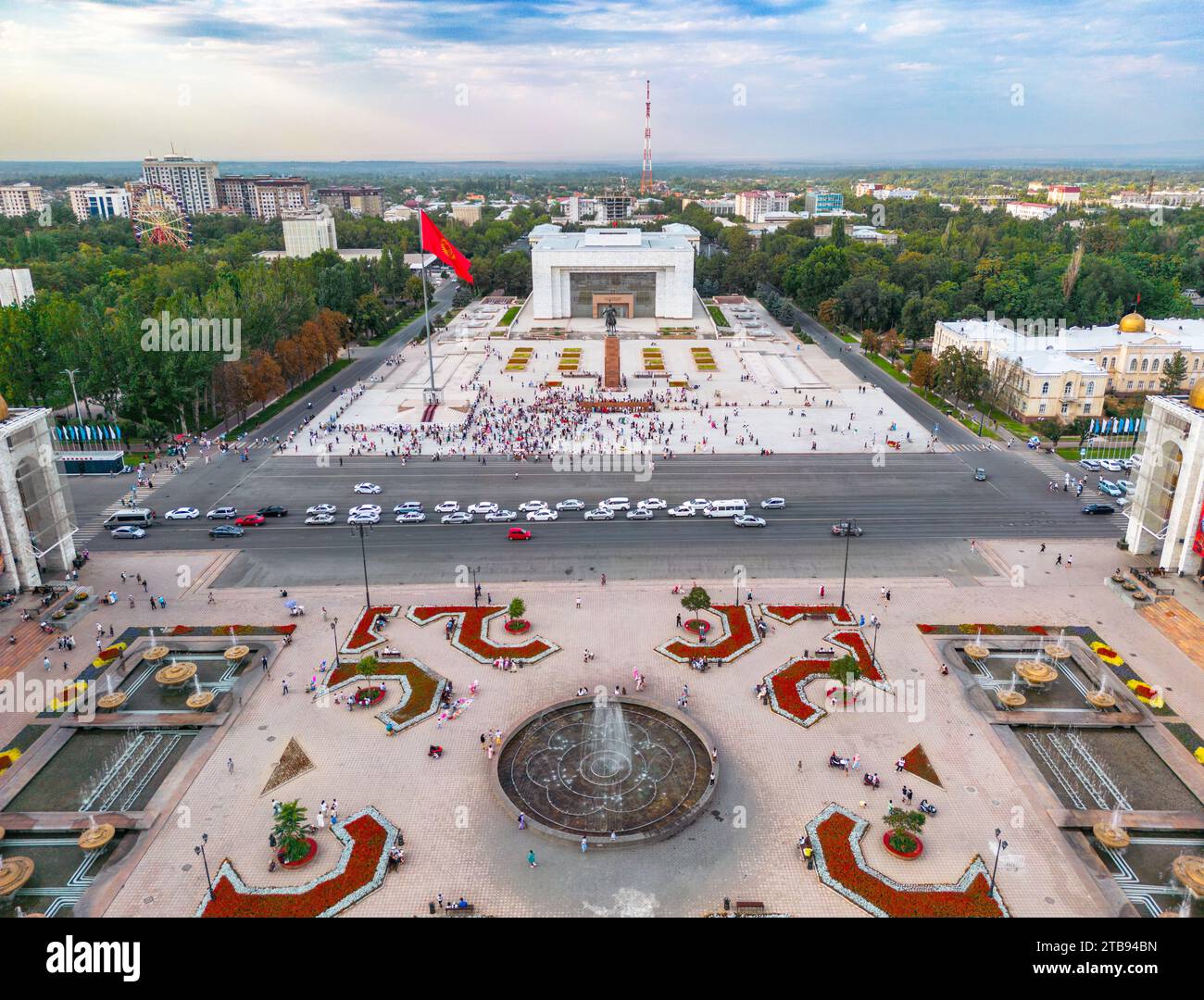 Bishkek Kyrgyzstan July 15 2023 Aerial View Of Bishkek City S Ala   Bishkek Kyrgyzstan July 15 2023 Aerial View Of Bishkek Citys Ala Too Central Square With Waving Flag 2TB94BN 