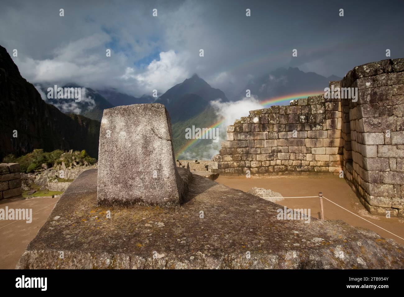 Intihuatana, or Hitching Post of the Sun at Machu Picchu; Peru Stock Photo