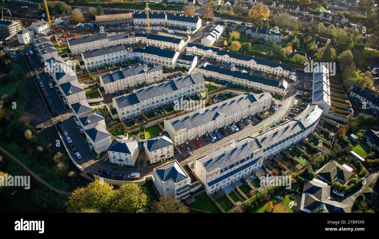 Aerial drone view of Holburne Park, built on the old M.O.D. site on the