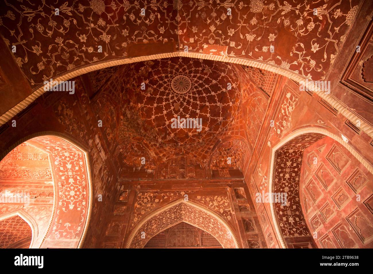 Interior of a dome and arches of the Taj Mahal; Agra, India Stock Photo