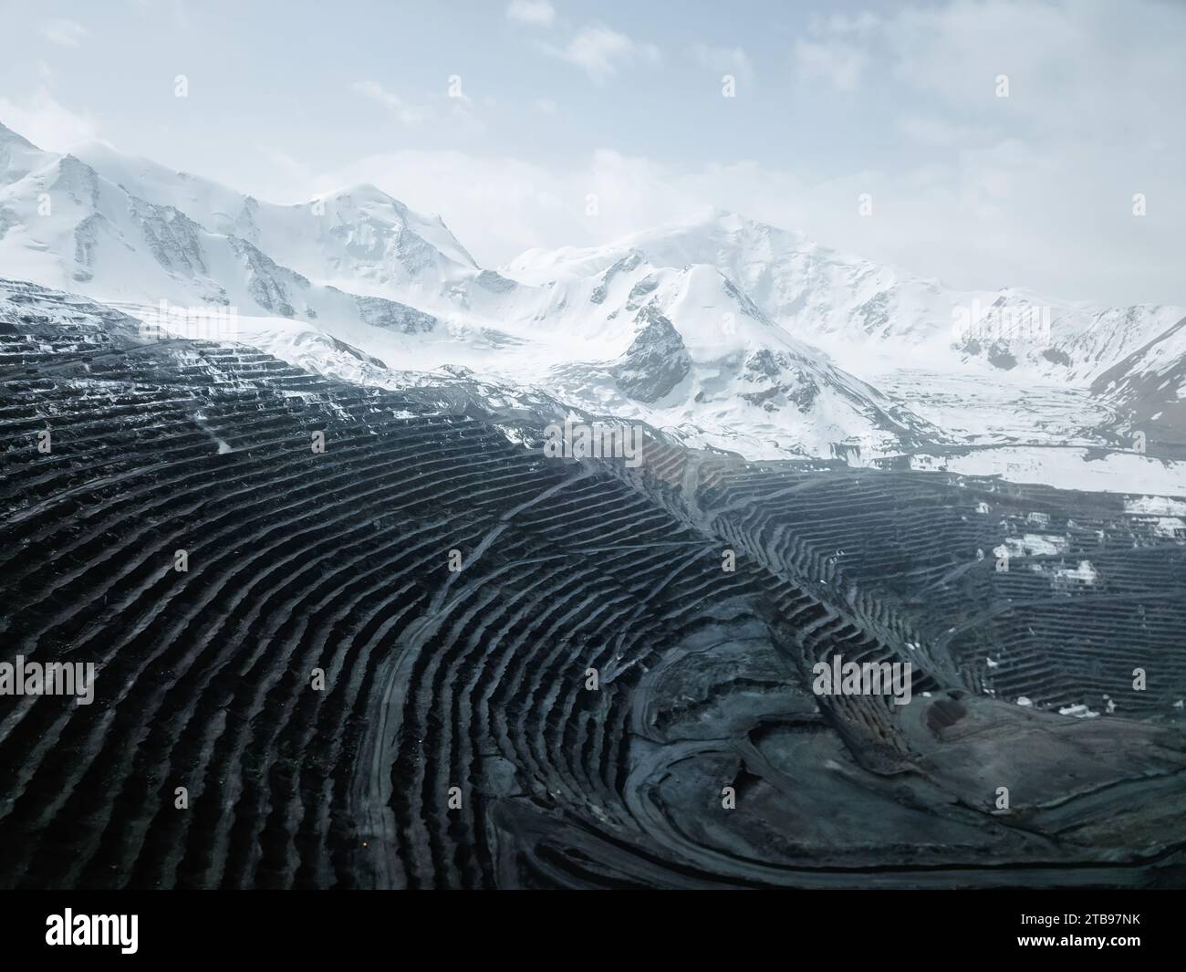 Aerial view of the Kumtor gold mine in Kyrgyzstan, Issyk-Kul region ...