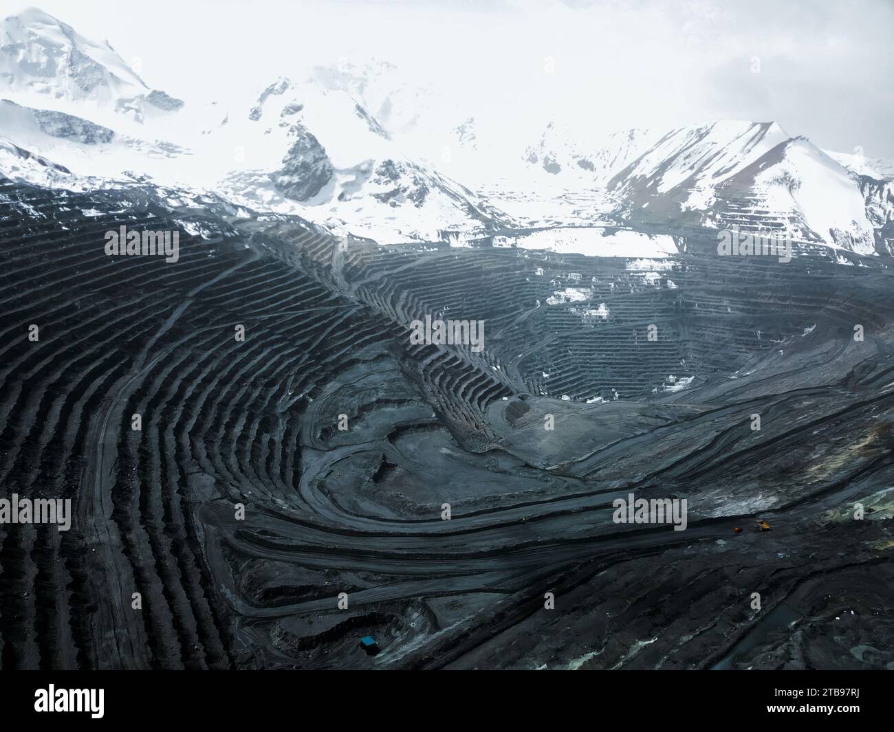 Aerial view of the Kumtor gold mine in Kyrgyzstan, Issyk-Kul region ...