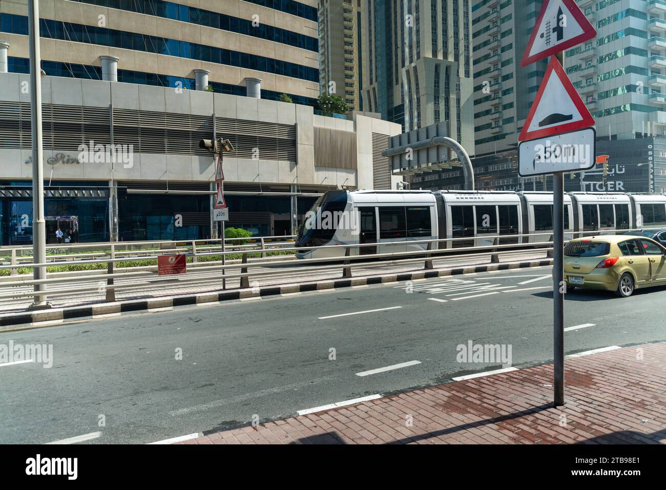 dubai-united-arab-emirates-october-11-2023-moving-tram-in-dubai