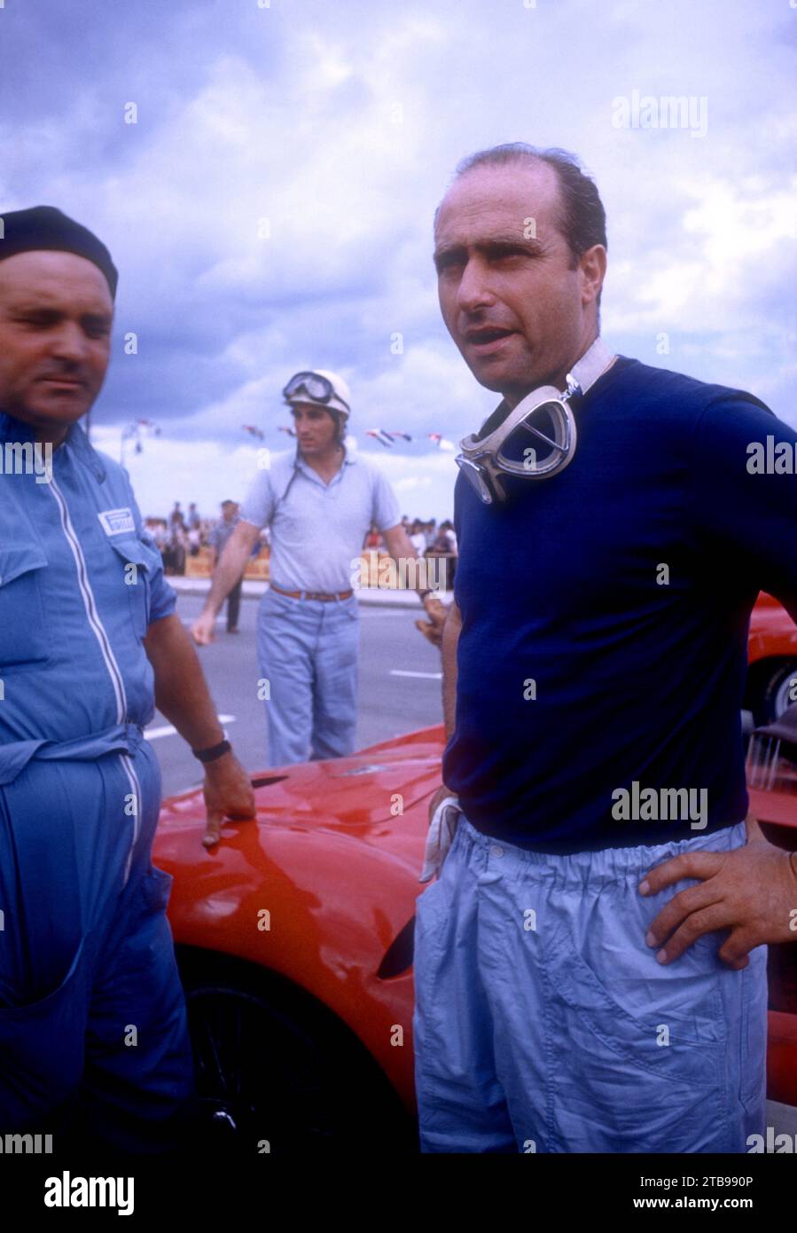 HAVANA, CUBA - FEBRUARY 24:  Juan Manuel Fangio (1911-1995) driving the Maserati 300S waits for the race to start before the 1957 Cuban Grand Prix on February 24, 1957 in Havana, Cuba.  Fangio would win the race.  (Photo by Hy Peskin) *** Local Caption *** Juan Manuel Fangio Stock Photo