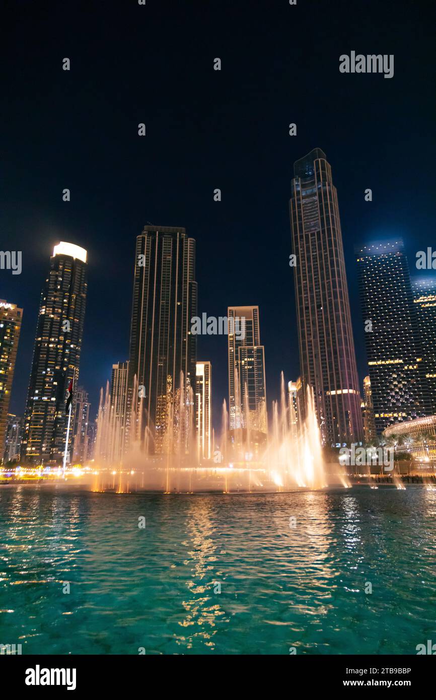 The Dubai Fountain at night Stock Photo - Alamy