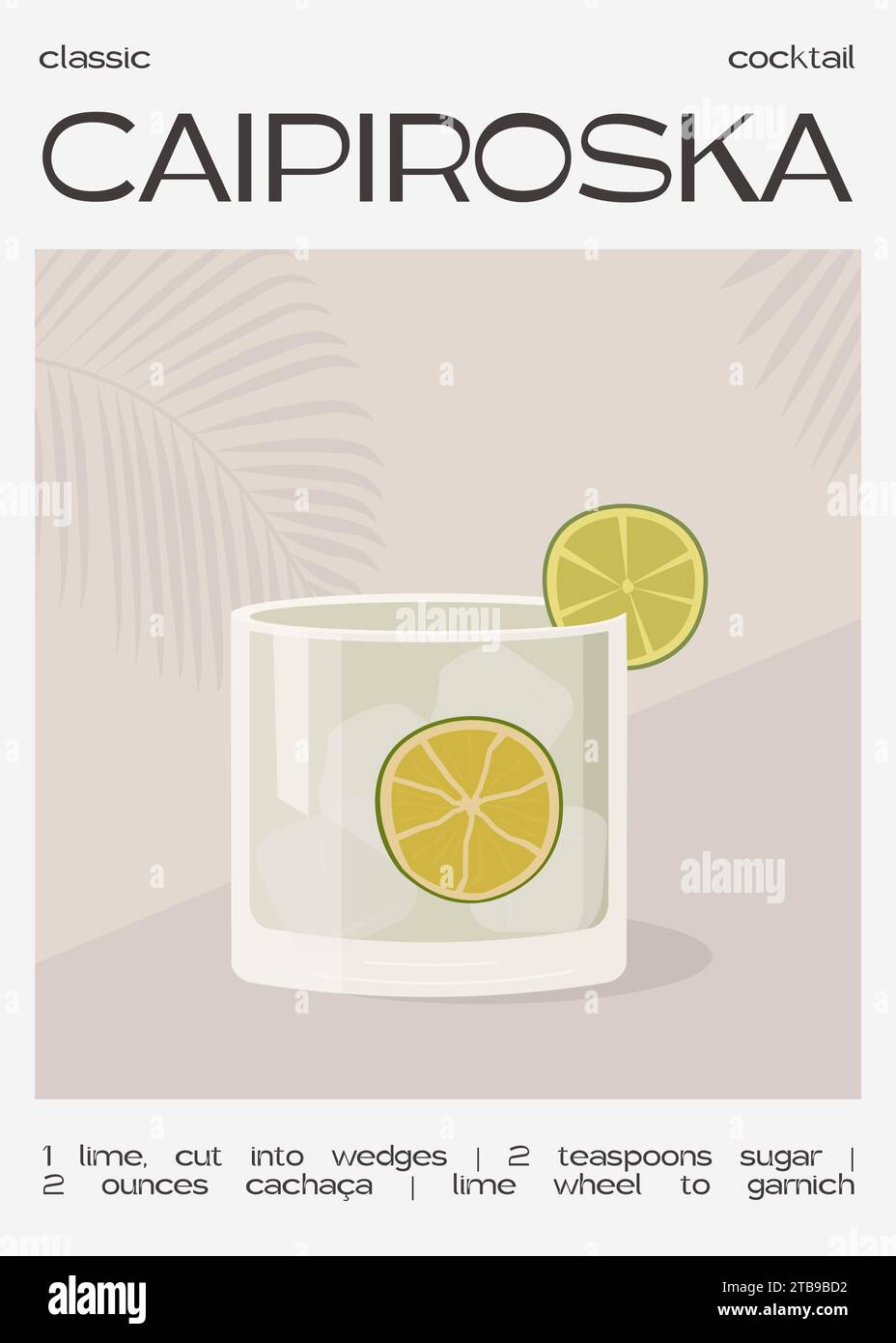 Caipiroska Cocktail garnished with slice of lime. Summer aperitif